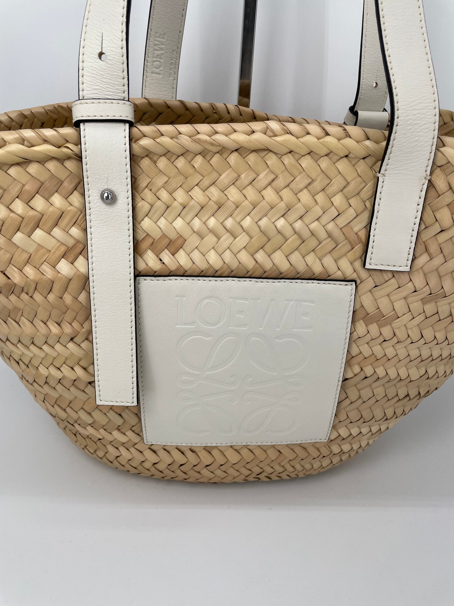 Preloved Loewe Raffia Basket Bag, Medium