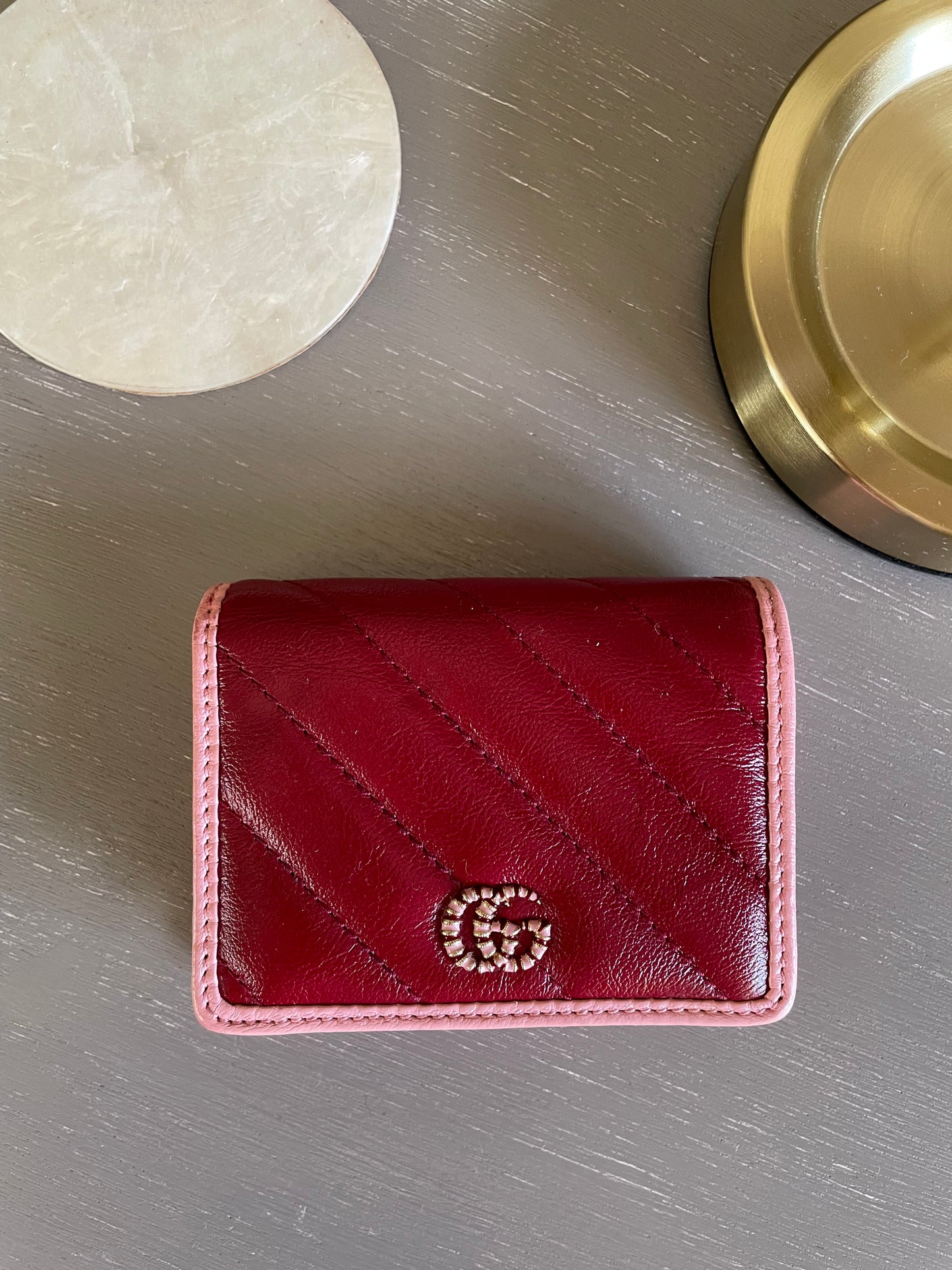 Preloved Gucci Matelasse Diagonal Torchon GG Marmont Card Wallet