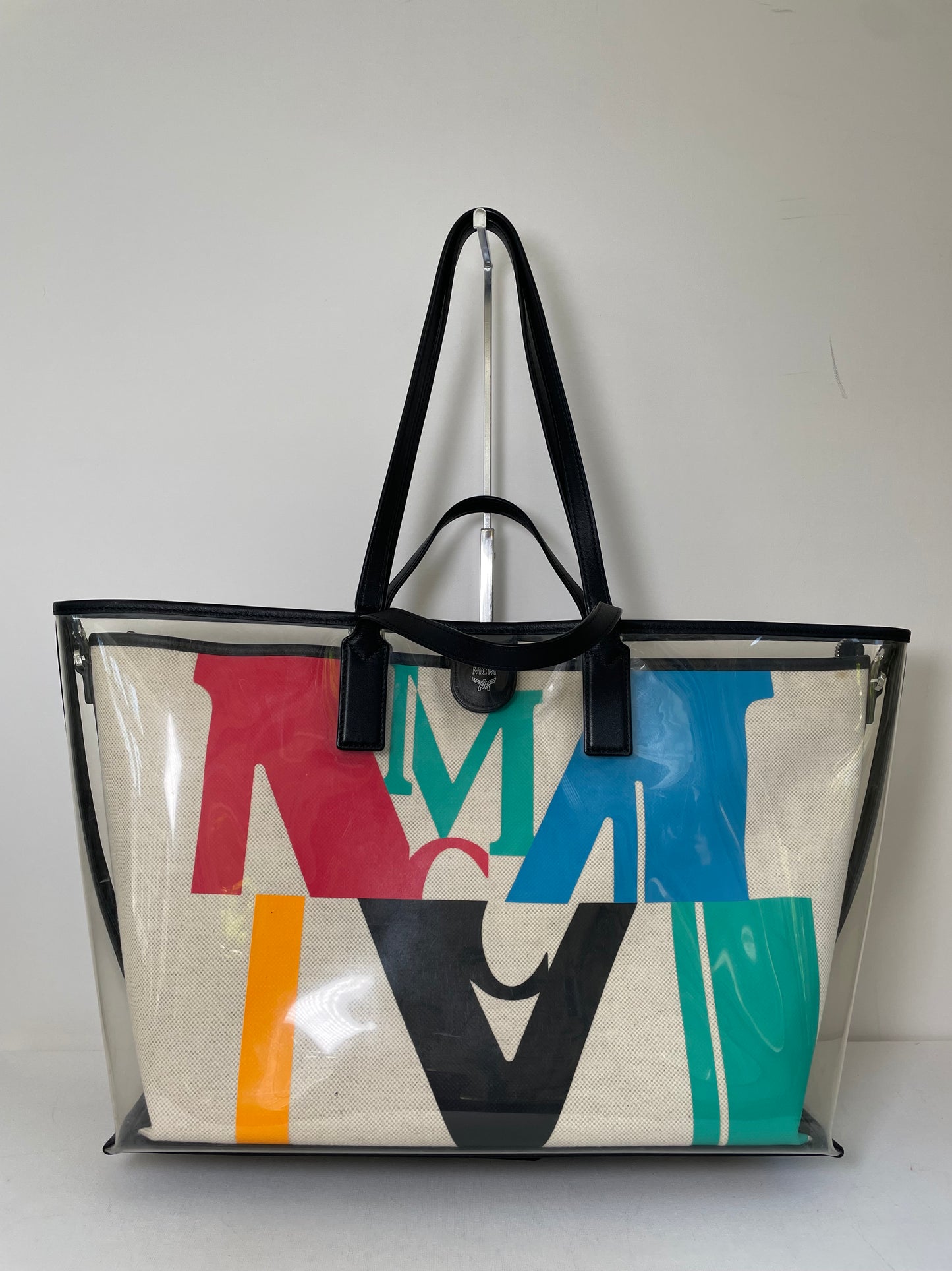 Preloved MCM Glitch Logo Shopping Tote, Large
