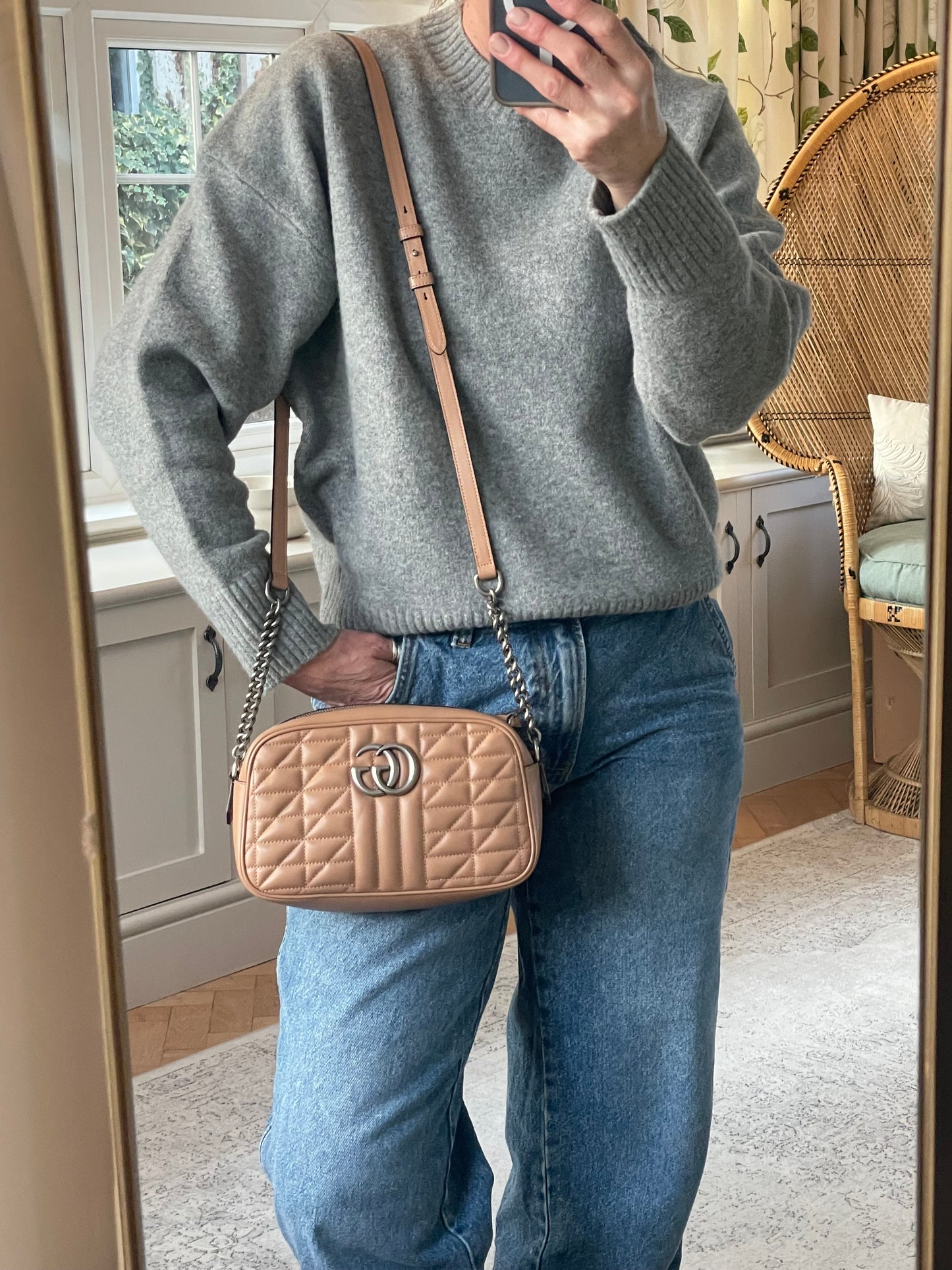 Preloved Gucci Quilted Leather Geometric Marmont Crossbody Bag, Small