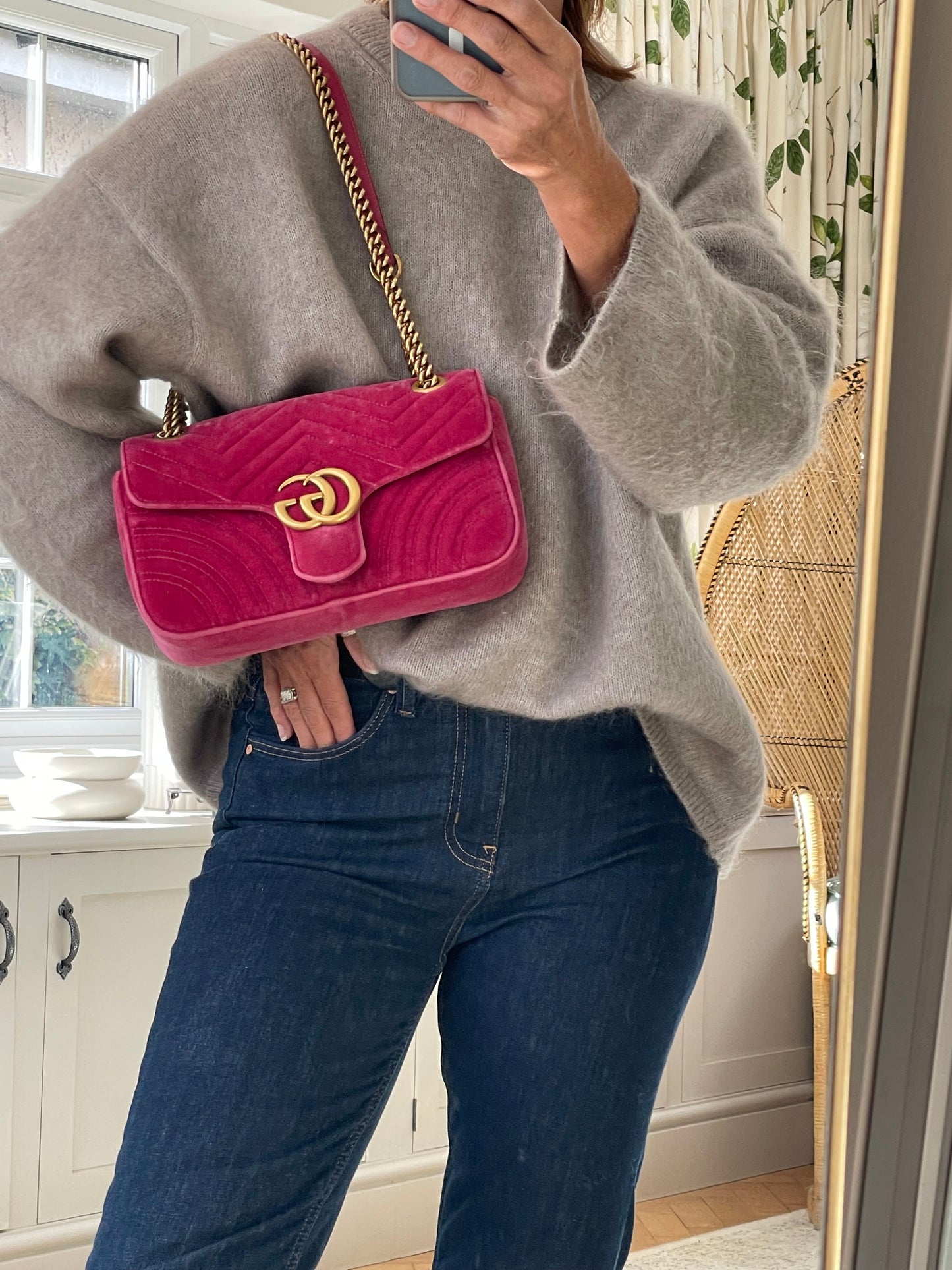 Preloved Gucci Velvet Matelasse GG Marmont Shoulder Bag, Small