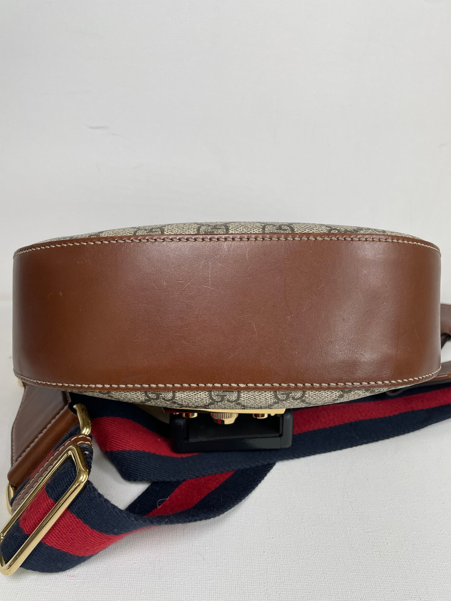 Preloved Gucci GG Supreme Monogram Saddle Lock Messenger Shoulder Bag, Small
