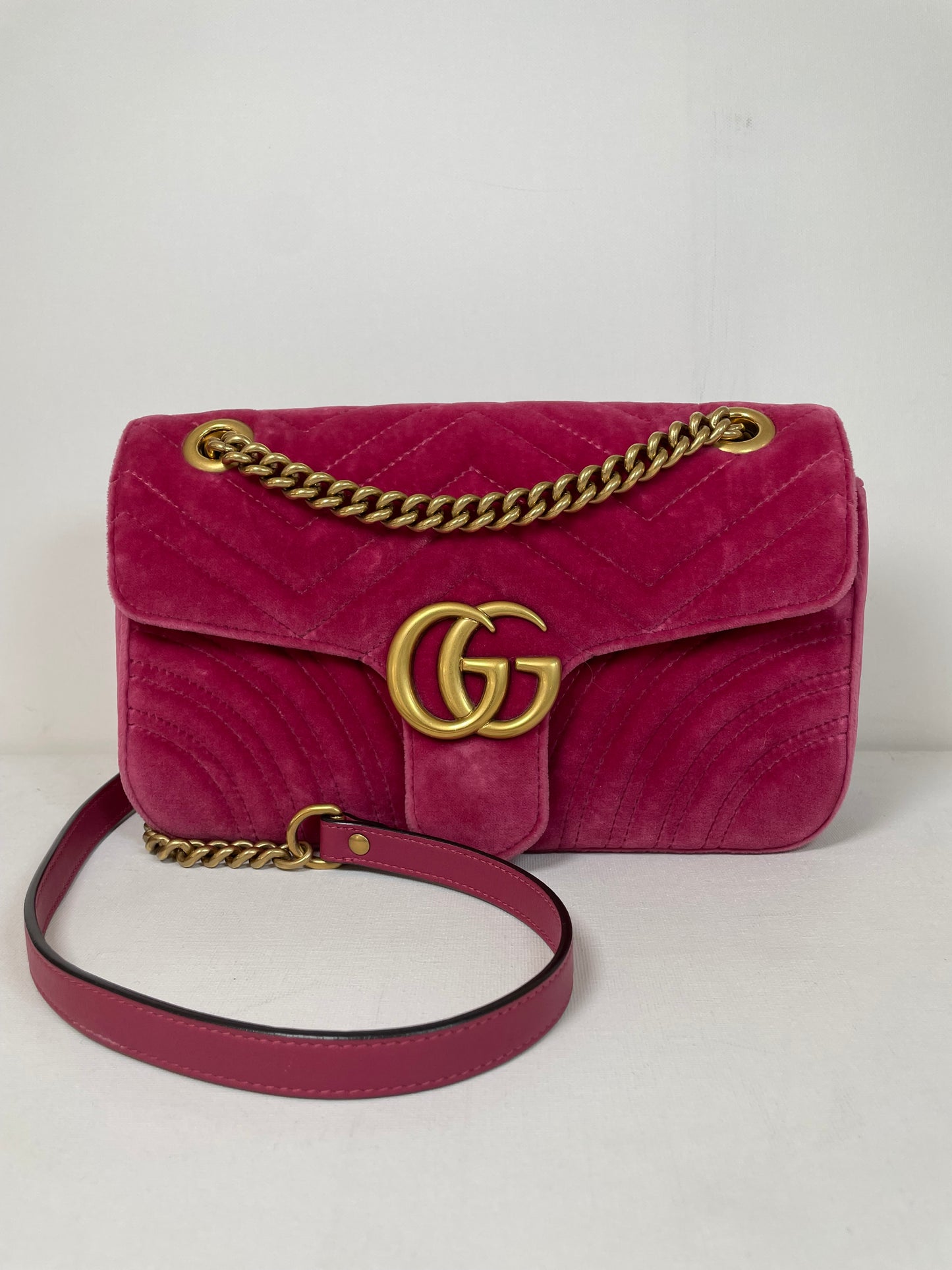 Preloved Gucci Velvet Matelasse GG Marmont Shoulder Bag, Small