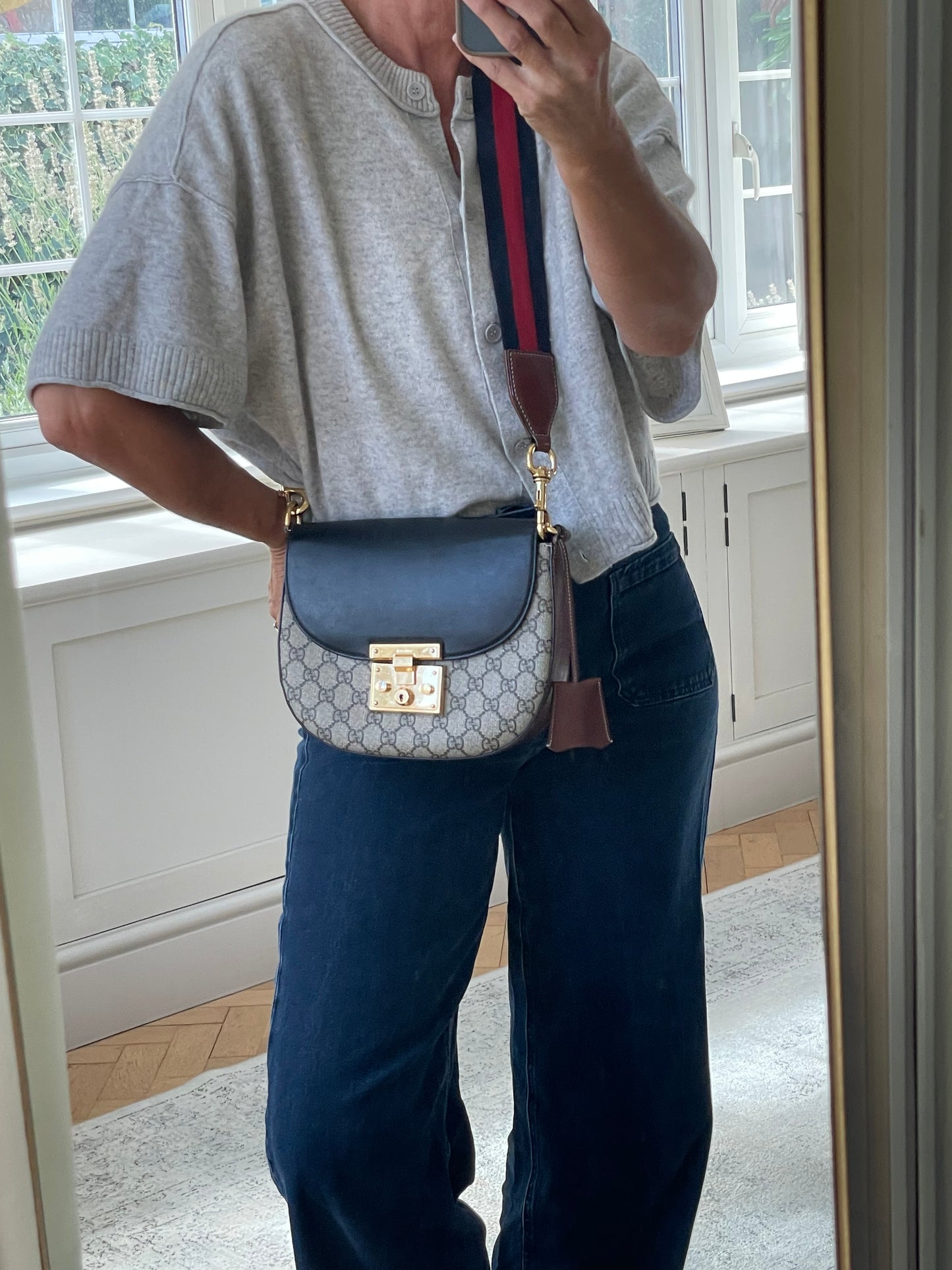 Preloved Gucci GG Supreme Monogram Saddle Lock Messenger Shoulder Bag, Small