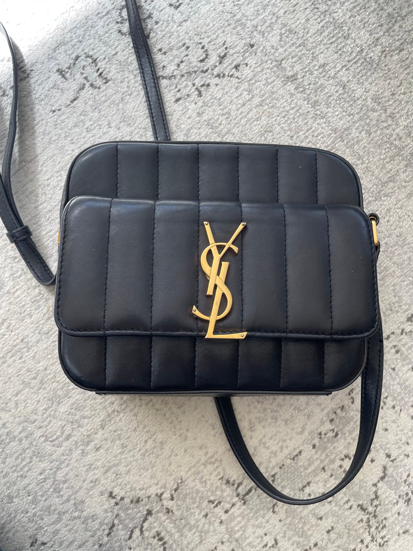 Preloved Saint Laurent Matelasse Monogram Vicky Shoulder Bag, Small