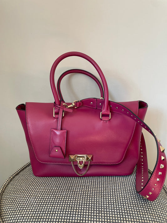 Preloved Valentino Garavani Rockstud Demilune Double Handle Satchel Bag, Small