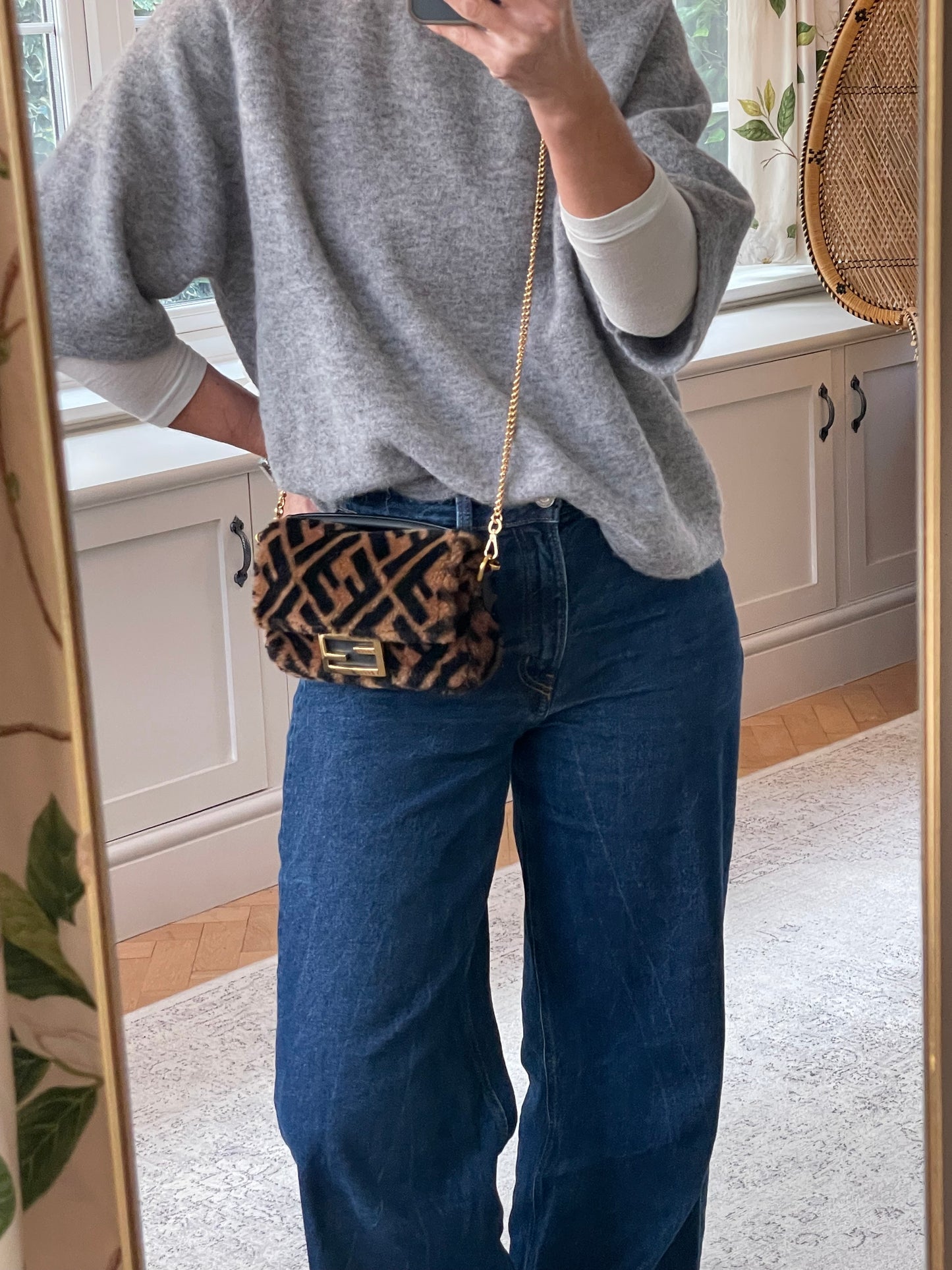 Preloved Fendi Shearling Sheepskin FF Chain Baguette, Mini