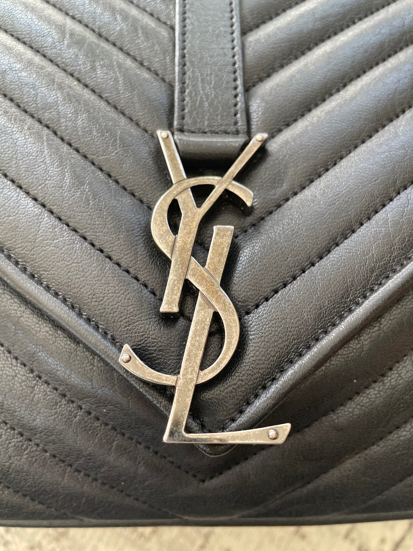Preloved Saint Laurent Matelasse Chevron Monogram College Bag, Large