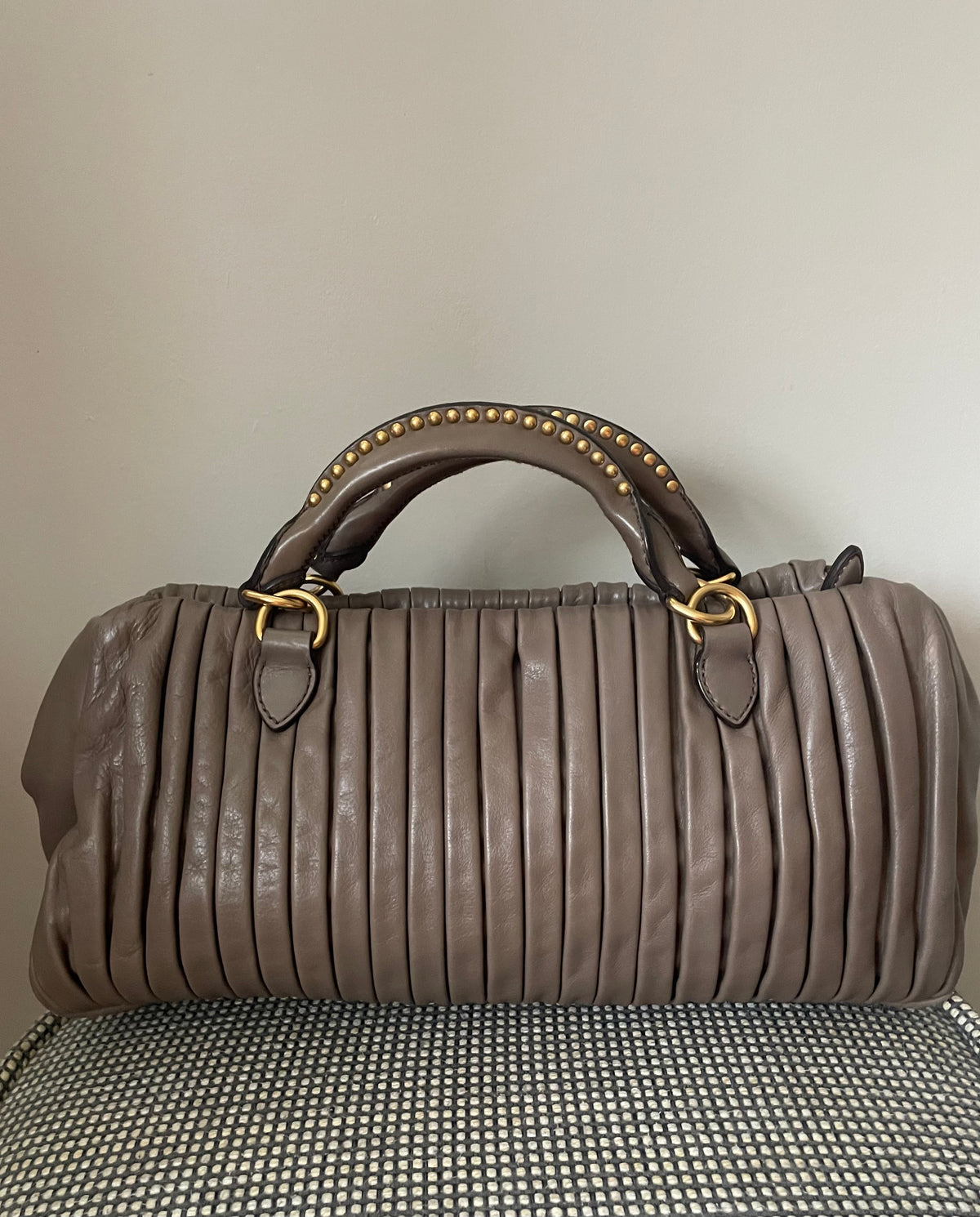 Preloved Miu Miu Plisse Pleated Leather Top handle bag