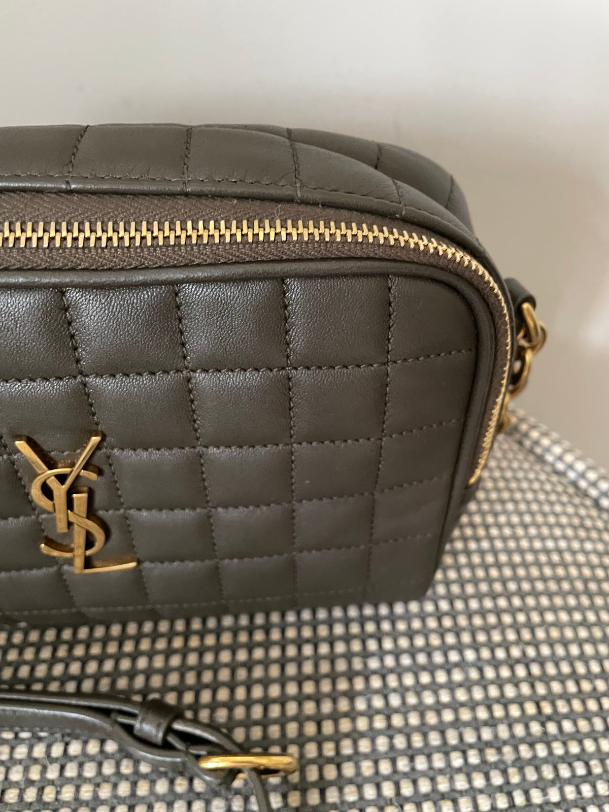 Preloved Saint Laurent Carre Quilted Cassandre Camera Bag, Mini