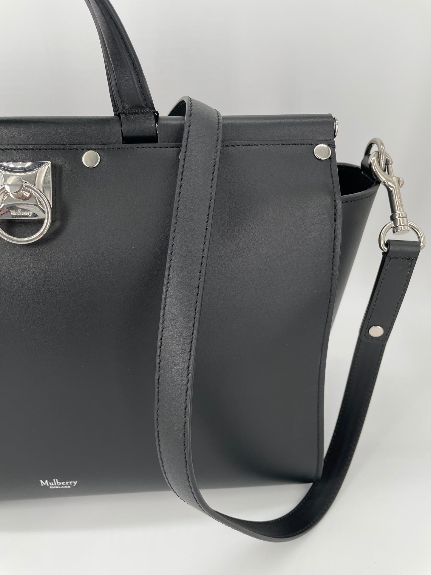 Preloved Mulberry Iris Top Handle Flat Stud Tote Bag with Long Strap