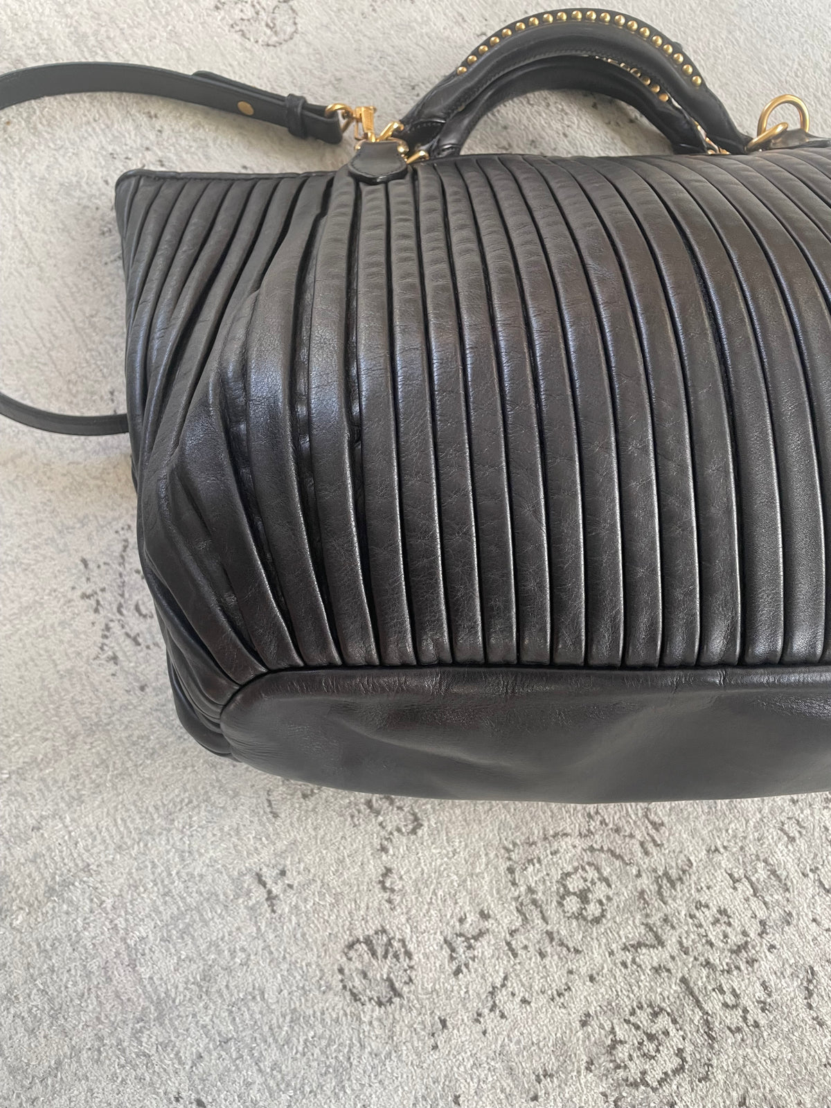 Preloved Miu Miu Pleated Leather Tote Bag with Long Strap
