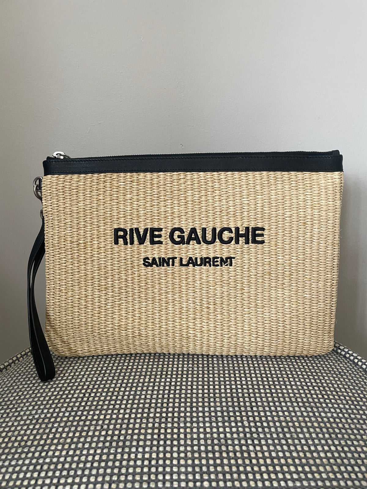 Preloved Saint Laurent Rive Gauche Raffia Clutch Bag