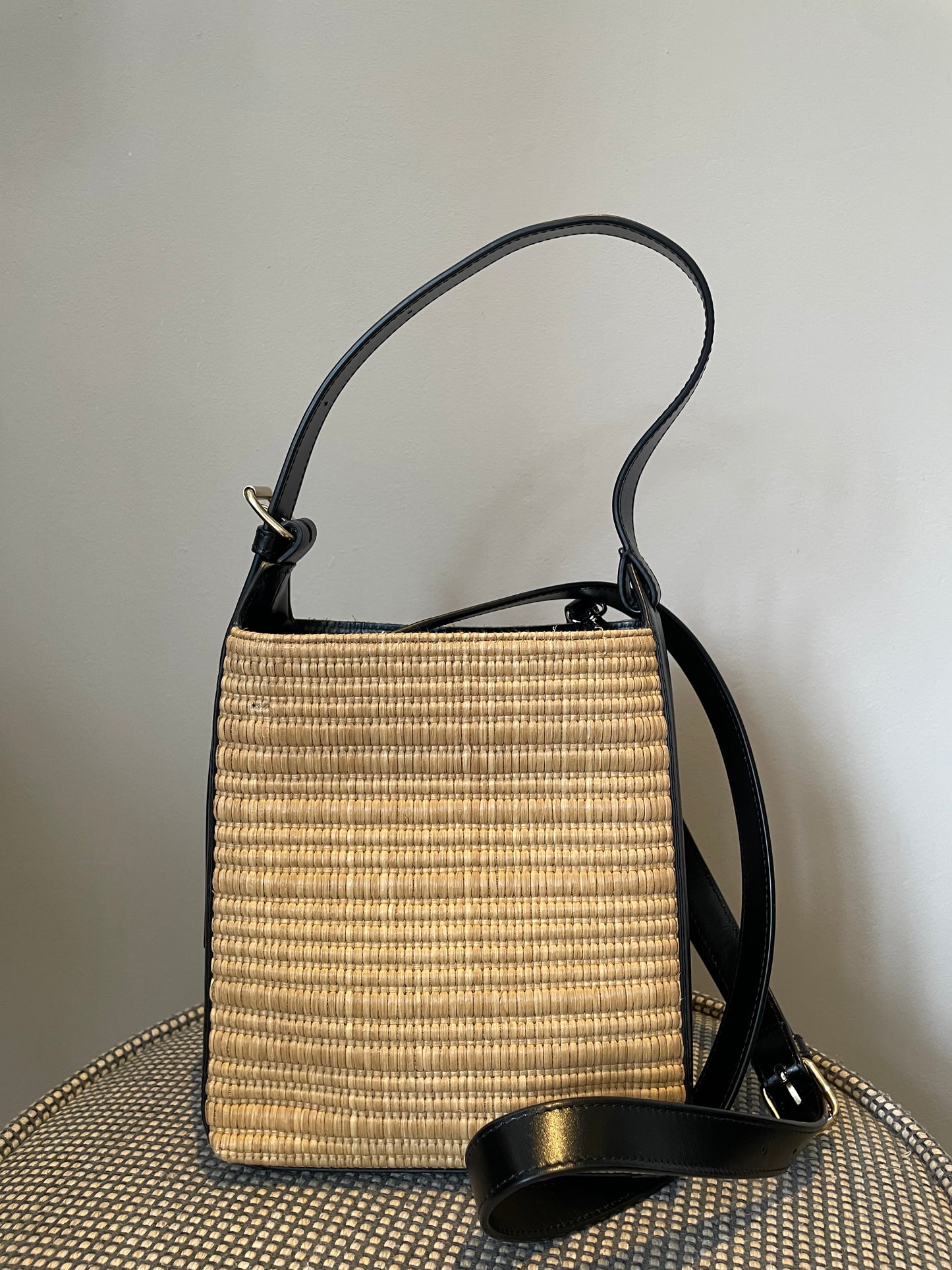 Preloved A.P.C Leather And Raffia 'Virginie' Tote bag, Small