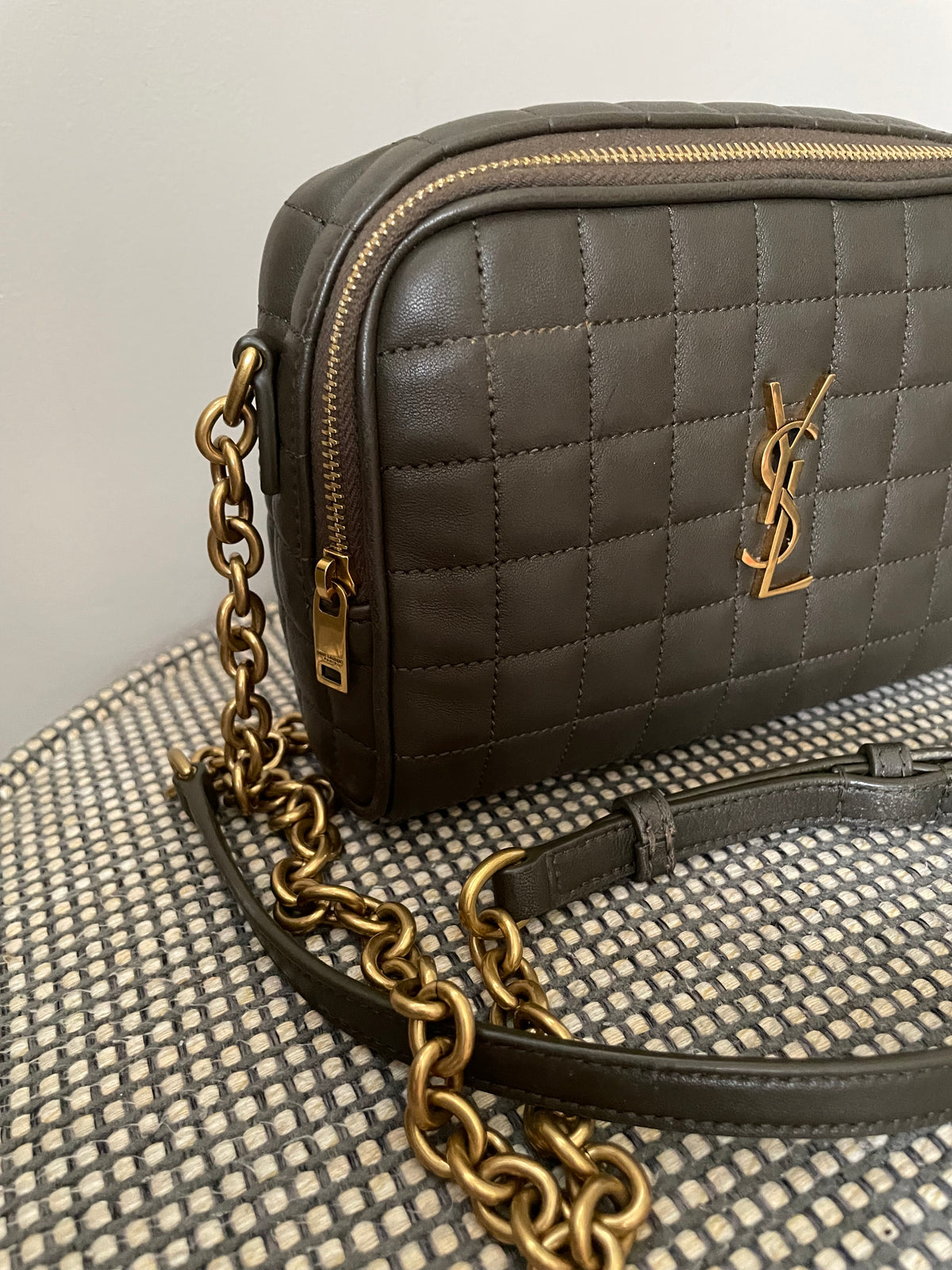Preloved Saint Laurent Carre Quilted Cassandre Camera Bag, Mini