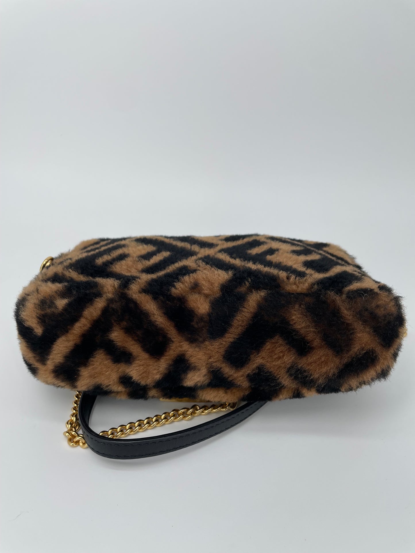 Preloved Fendi Shearling Sheepskin FF Chain Baguette, Mini