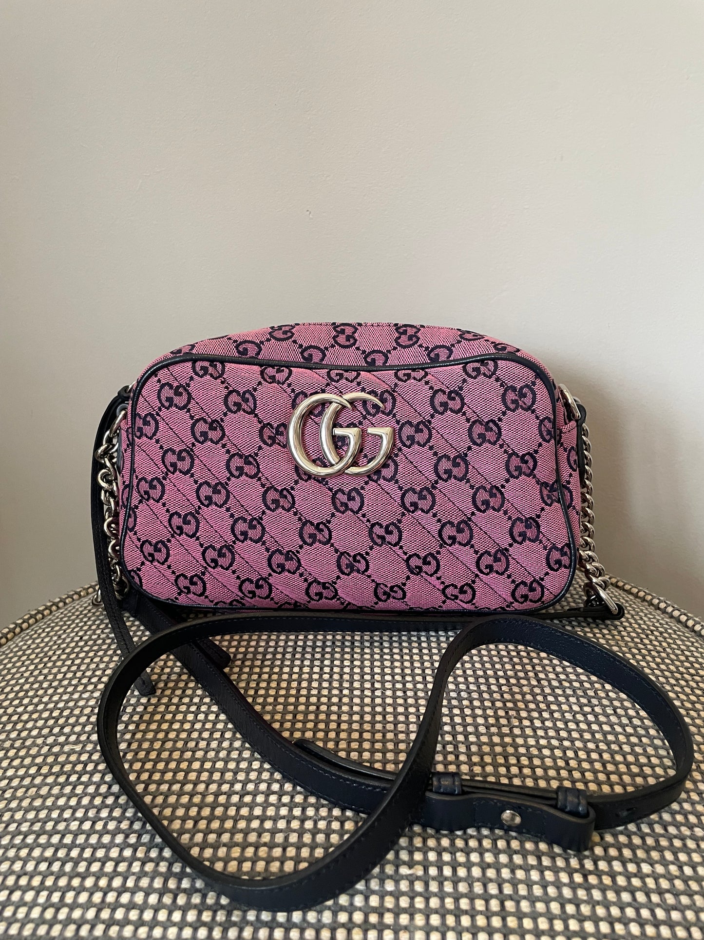 Preloved Gucci Diagonal Quilted Canvas Marmont Camera Bag, Small