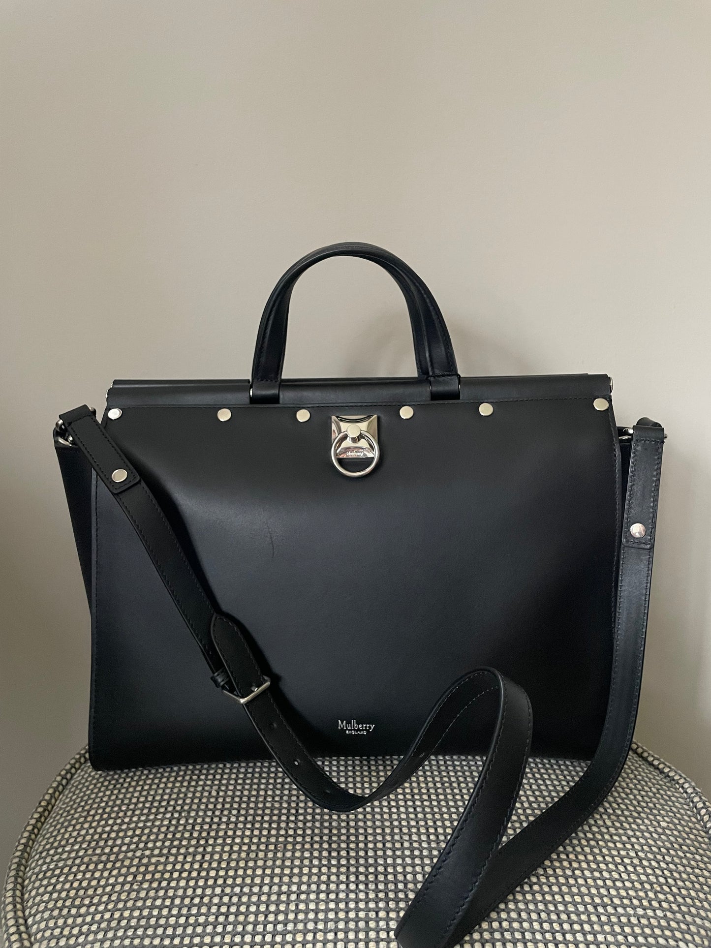 Preloved Mulberry Iris Top Handle Flat Stud Tote Bag with Long Strap