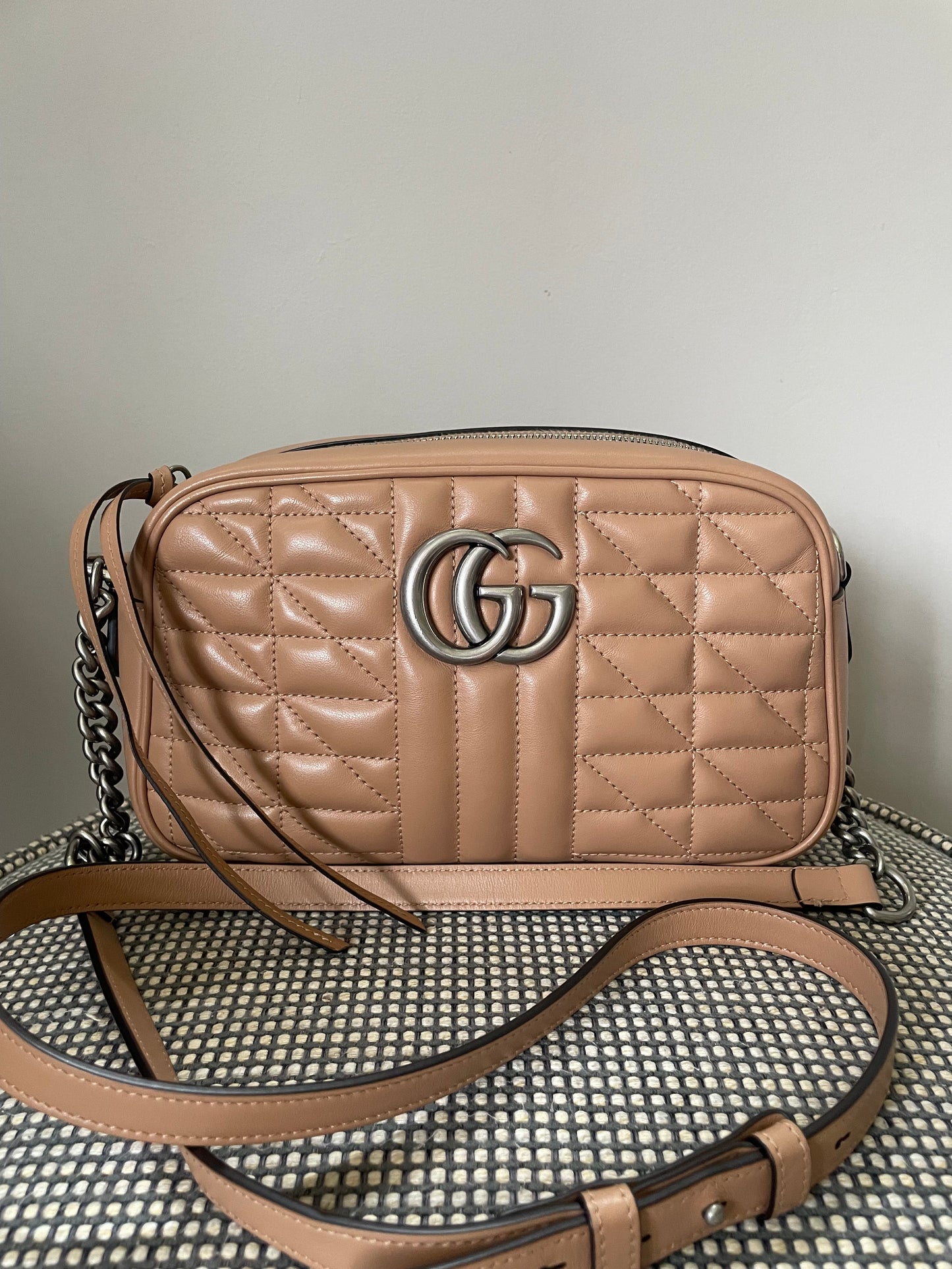 Preloved Gucci Quilted Leather Geometric Marmont Crossbody Bag, Small