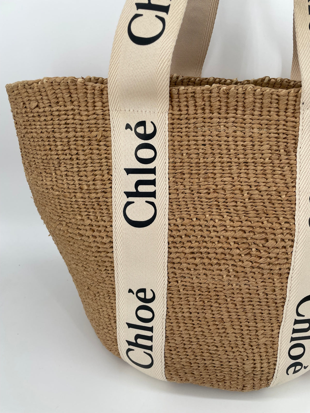 Preloved Chloe Raffia Woody Basket Bag,