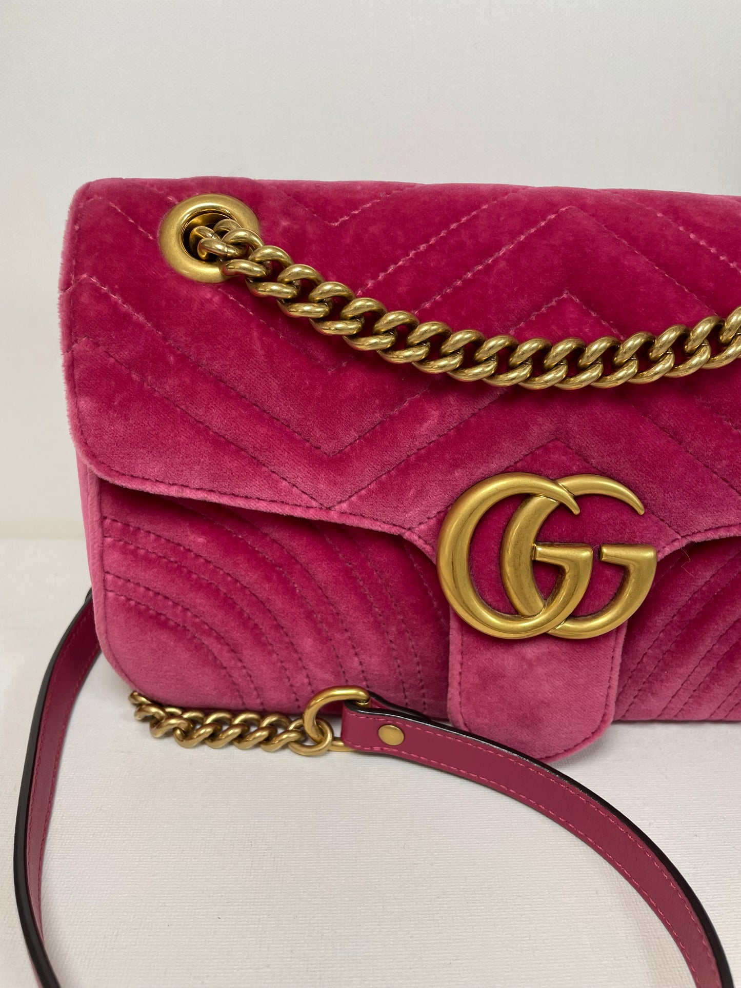 Preloved Gucci Velvet Matelasse GG Marmont Shoulder Bag, Small