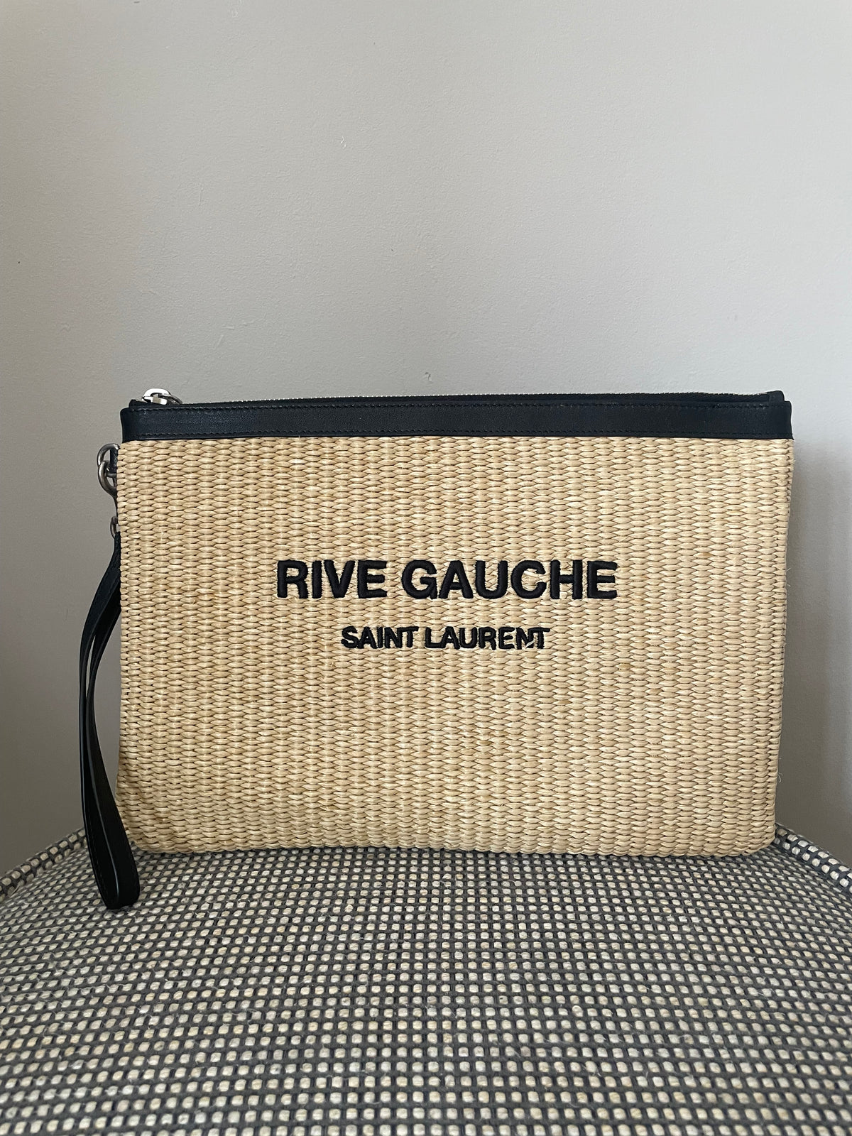 Preloved Saint Laurent Rive Gauche Raffia Clutch Bag