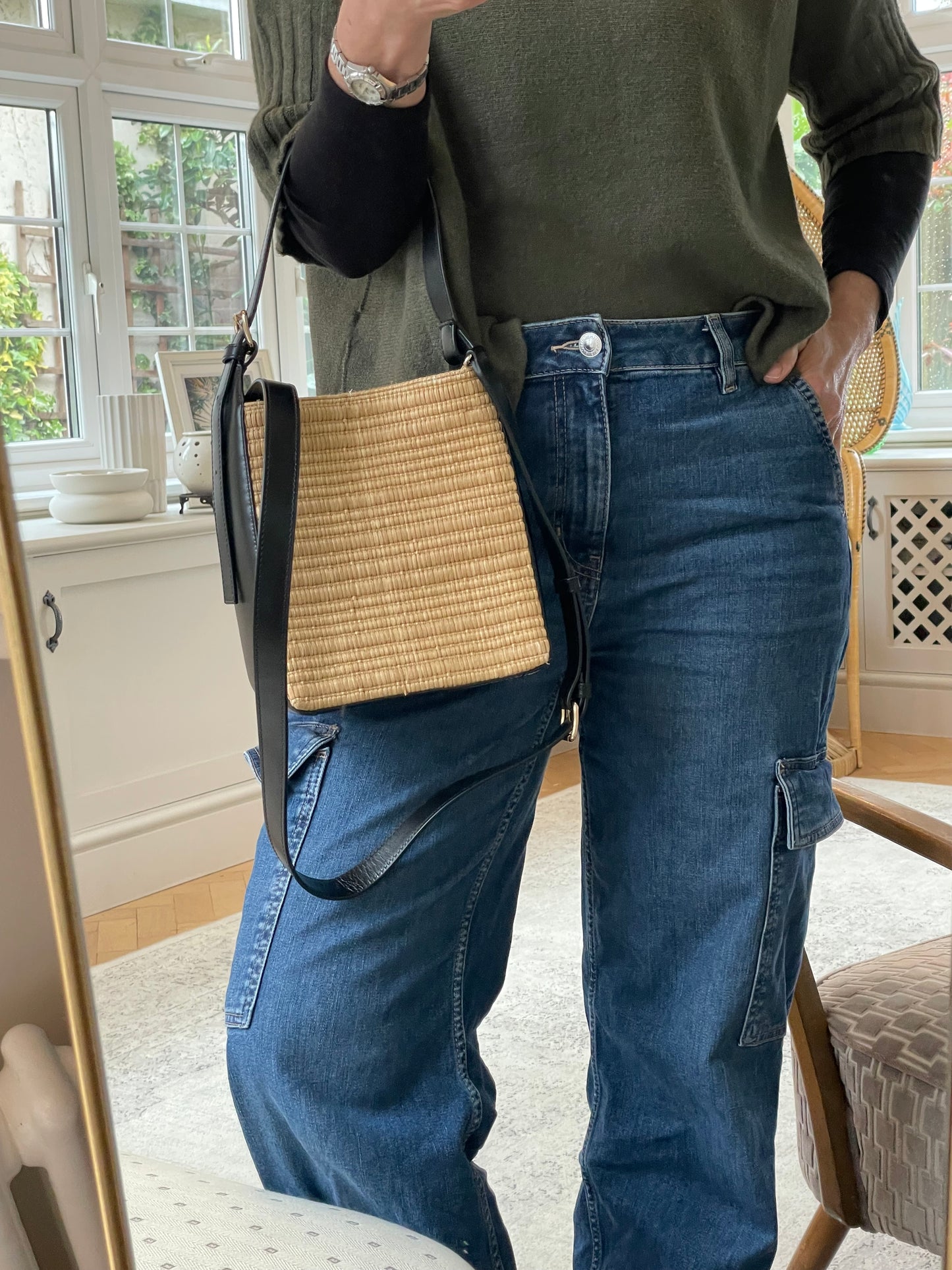 Preloved A.P.C Leather And Raffia 'Virginie' Tote bag, Small