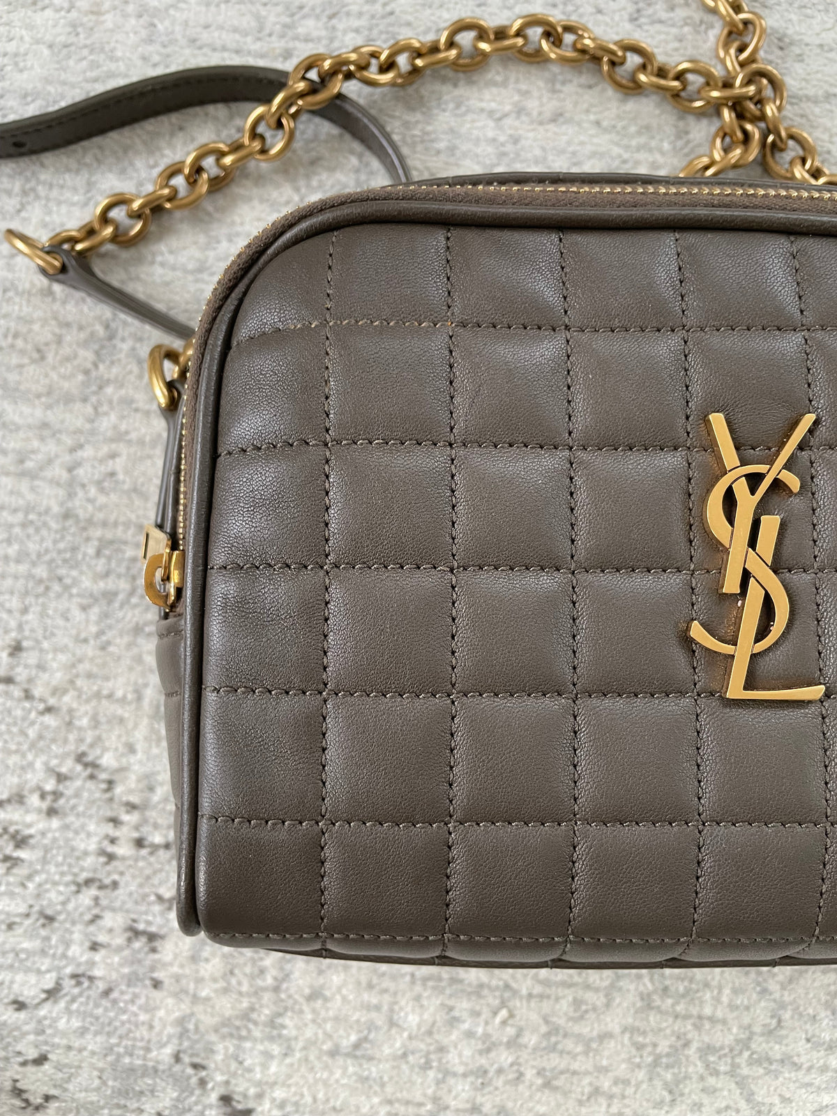 Preloved Saint Laurent Carre Quilted Cassandre Camera Bag, Mini