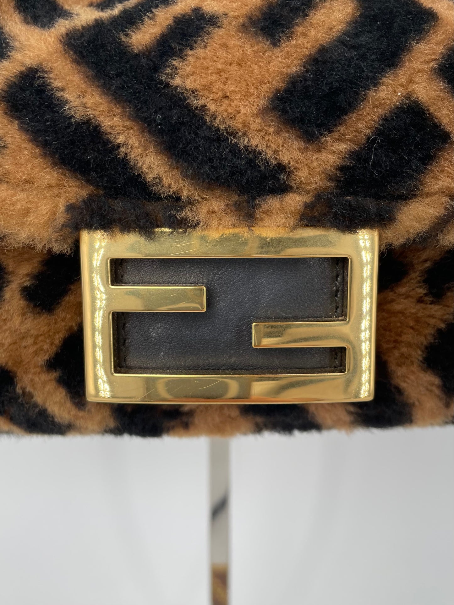 Preloved Fendi Shearling Sheepskin FF Chain Baguette, Mini