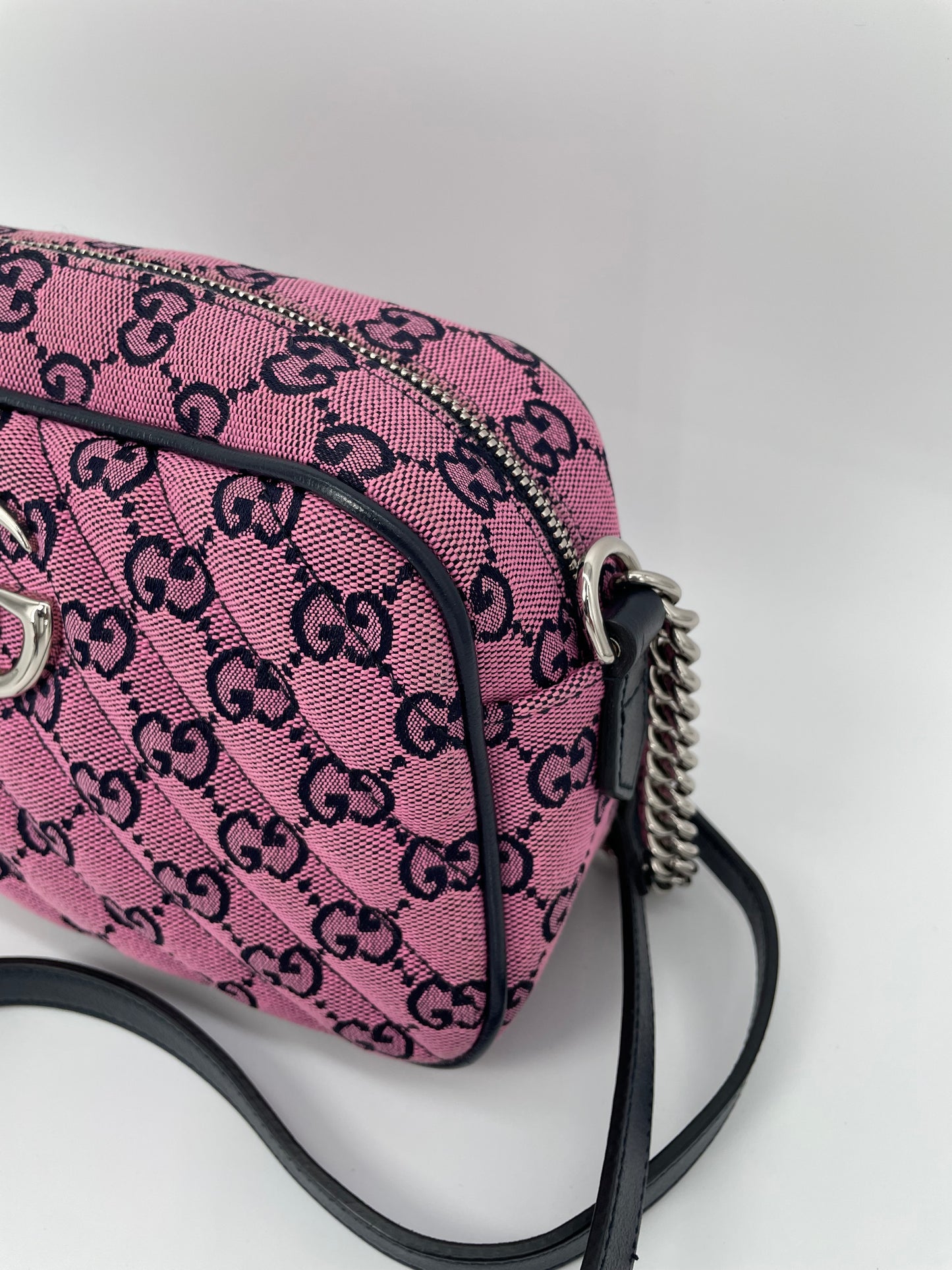 Preloved Gucci Diagonal Quilted Canvas Marmont Camera Bag, Small