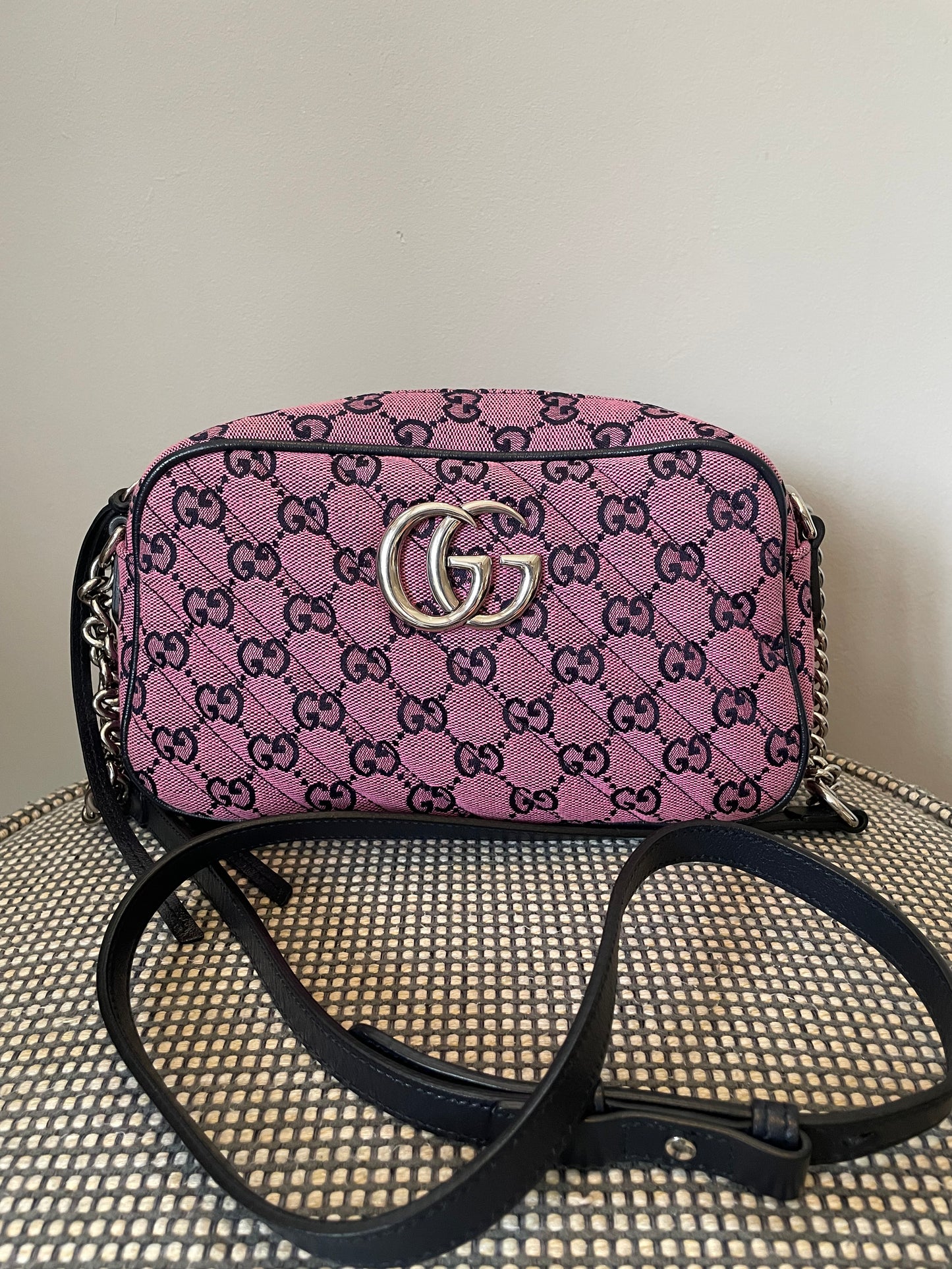 Preloved Gucci Diagonal Quilted Canvas Marmont Camera Bag, Small