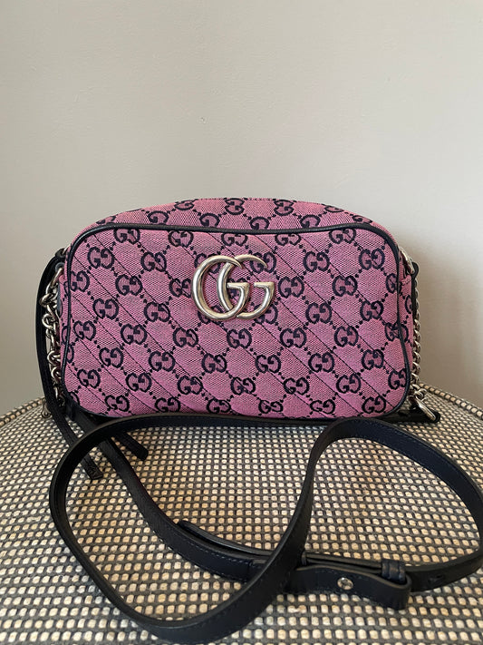 Preloved Gucci Diagonal Quilted Canvas Marmont Camera Bag, Small