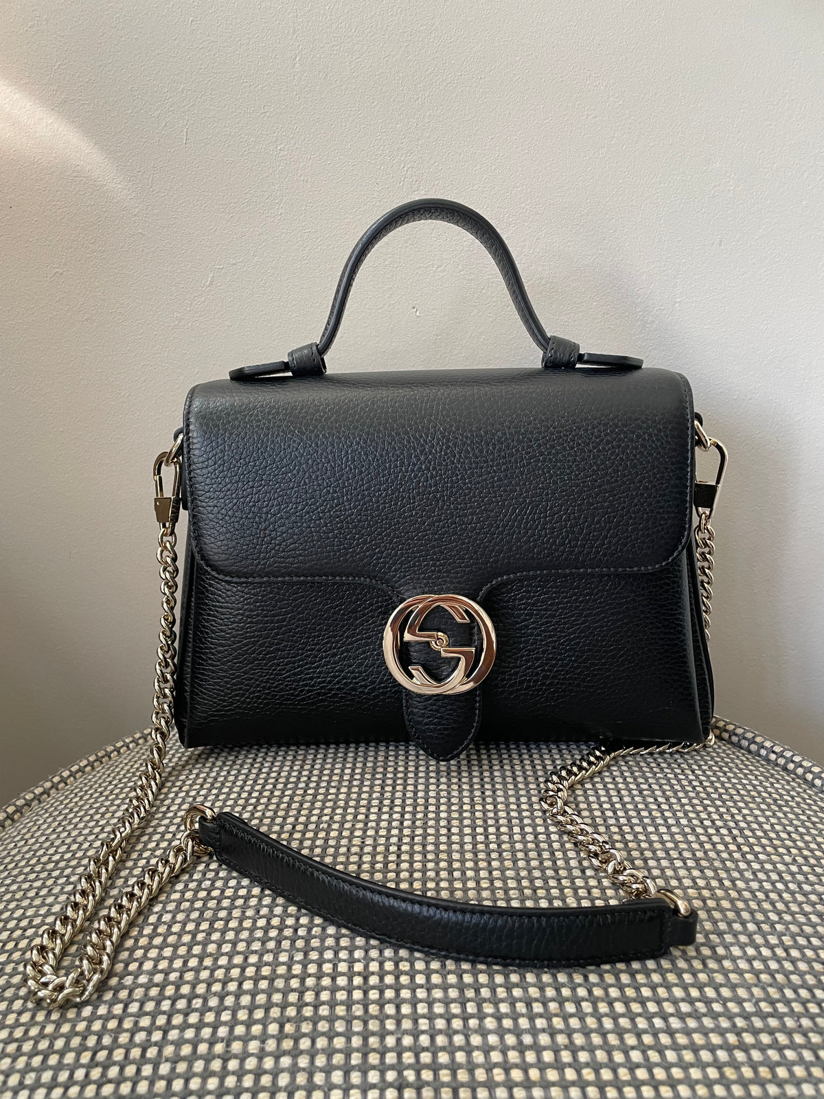 Preloved Gucci Dollar Interlocking Top Handled Shoulder Bag, Medium