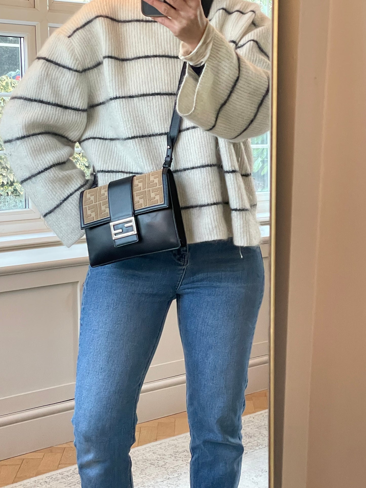 Preloved Fendi Zucca Flat Baguette Crossbody Bag