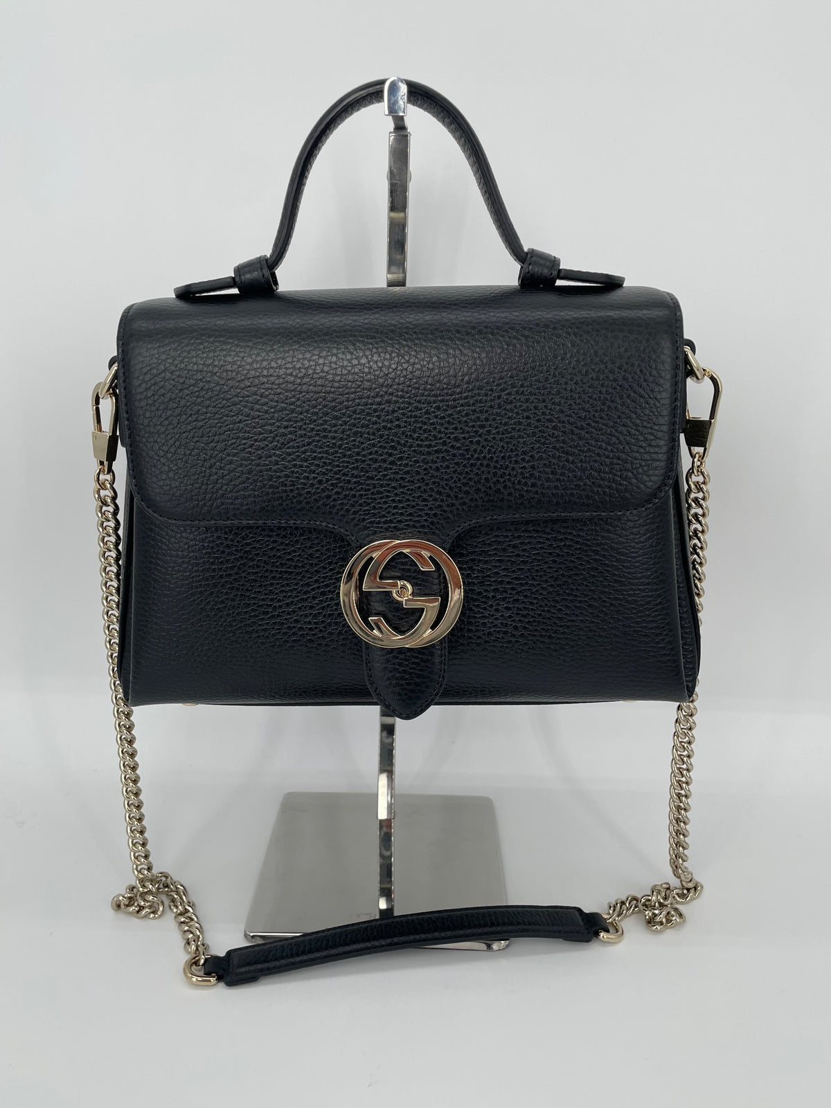 Preloved Gucci Dollar Interlocking Top Handled Shoulder Bag, Medium