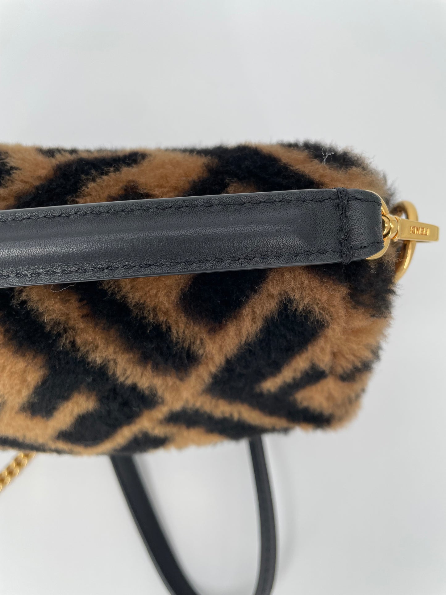 Preloved Fendi Shearling Sheepskin FF Chain Baguette, Mini