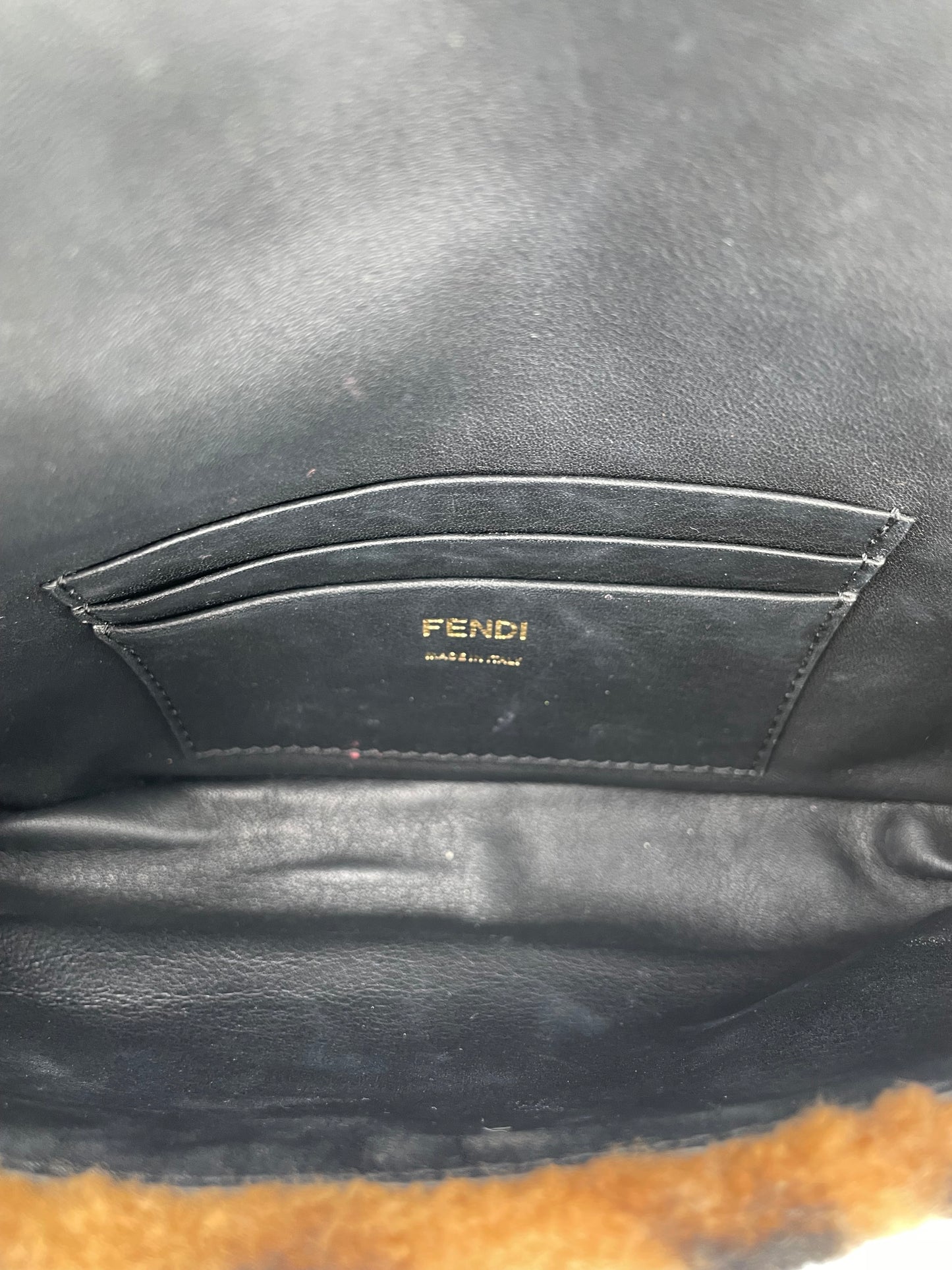 Preloved Fendi Shearling Sheepskin FF Chain Baguette, Mini