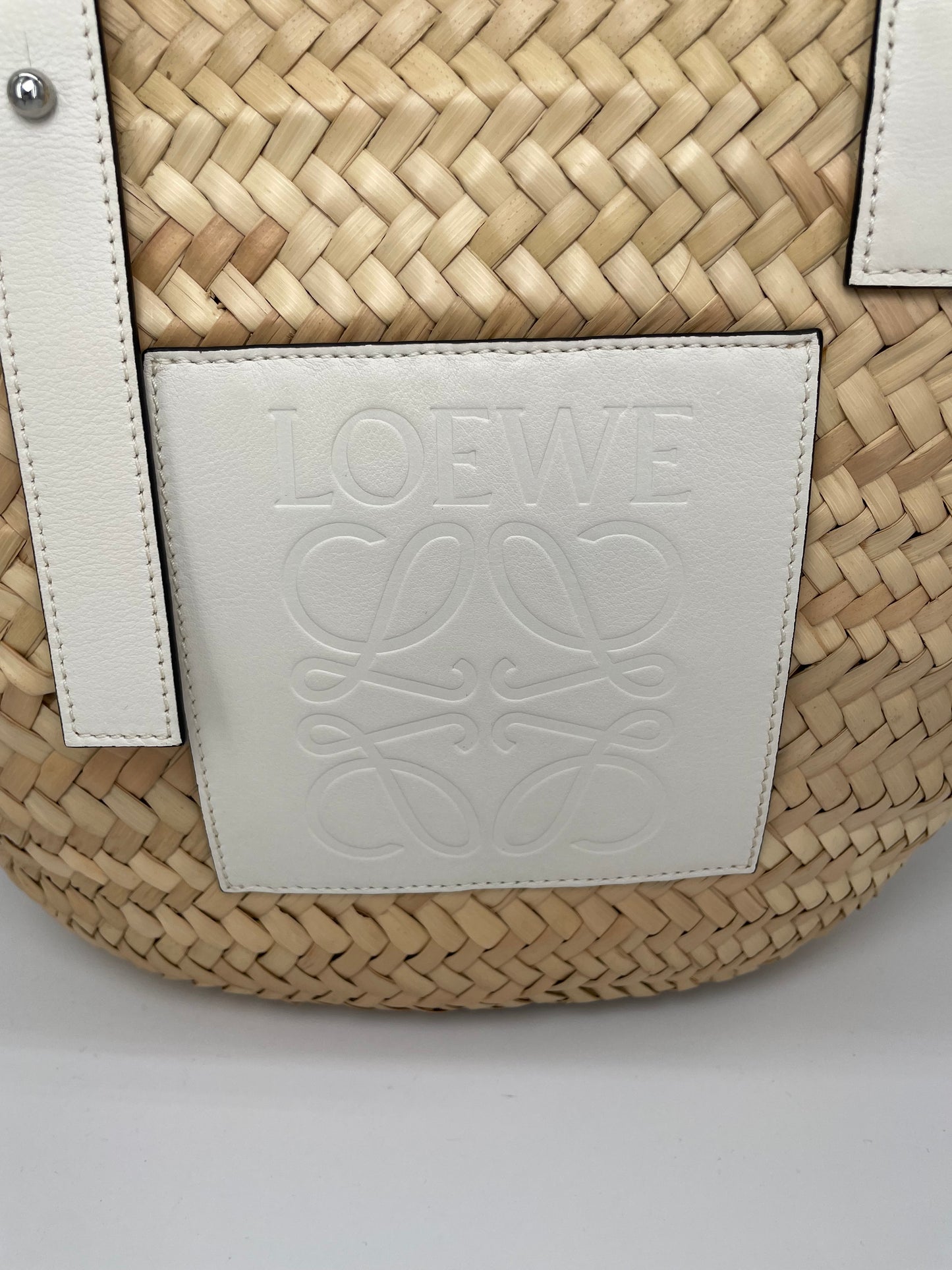 Preloved Loewe Raffia Basket Bag, Medium