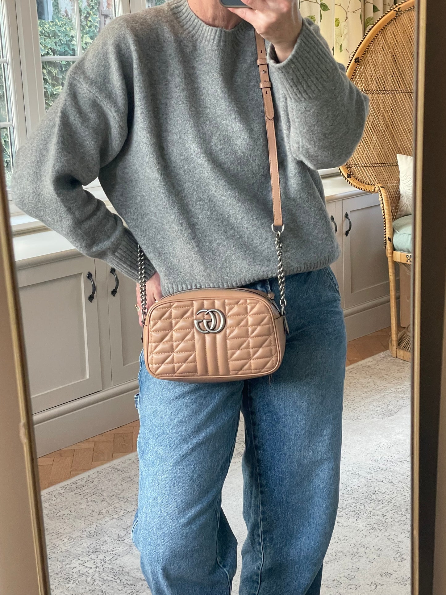 Preloved Gucci Quilted Leather Geometric Marmont Crossbody Bag, Small