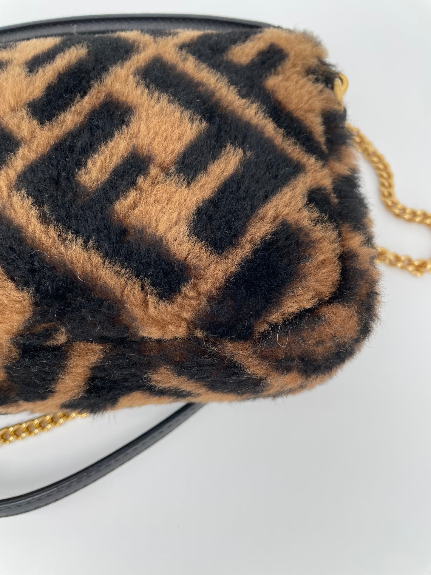 Preloved Fendi Shearling Sheepskin FF Chain Baguette, Mini