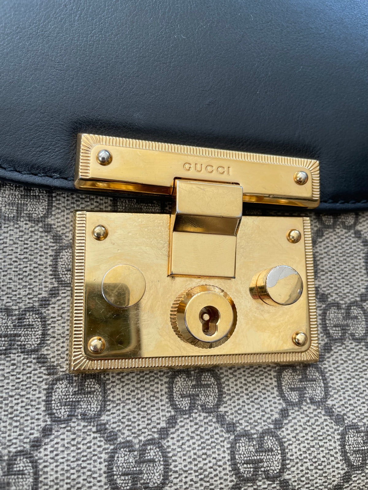 Preloved Gucci GG Supreme Monogram Saddle Lock Messenger Shoulder Bag, Small