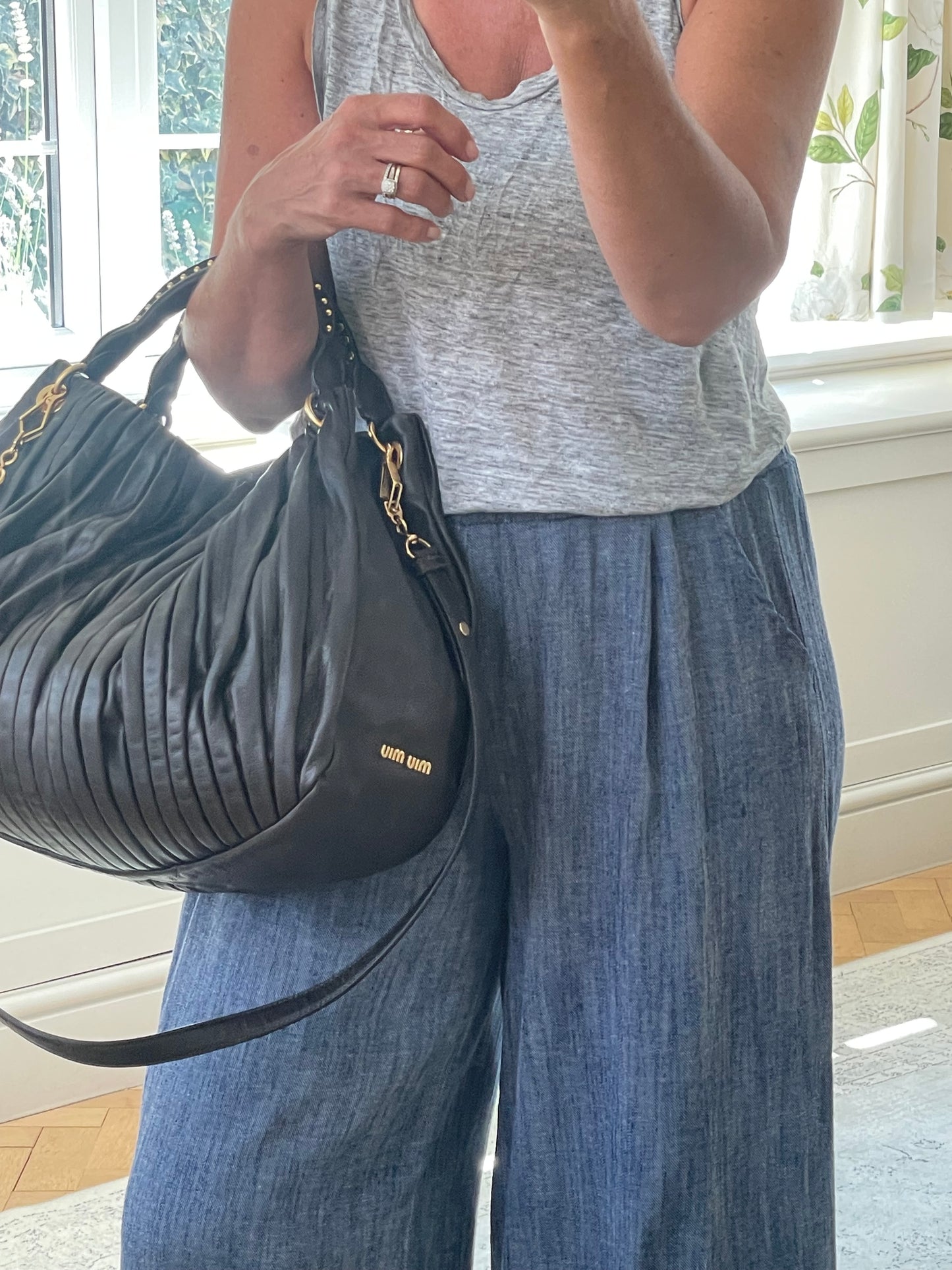 Preloved Miu Miu Pleated Leather Tote Bag with Long Strap