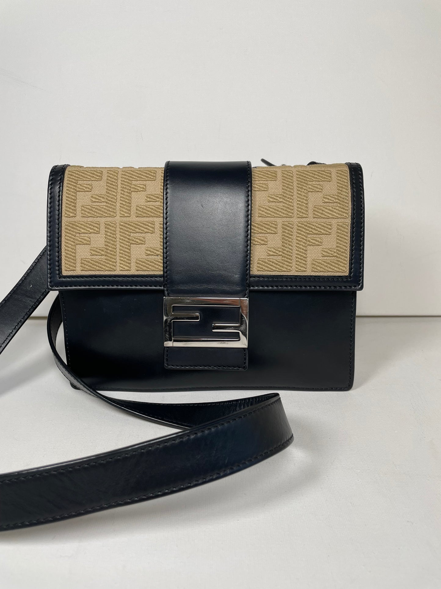 Preloved Fendi Zucca Flat Baguette Crossbody Bag