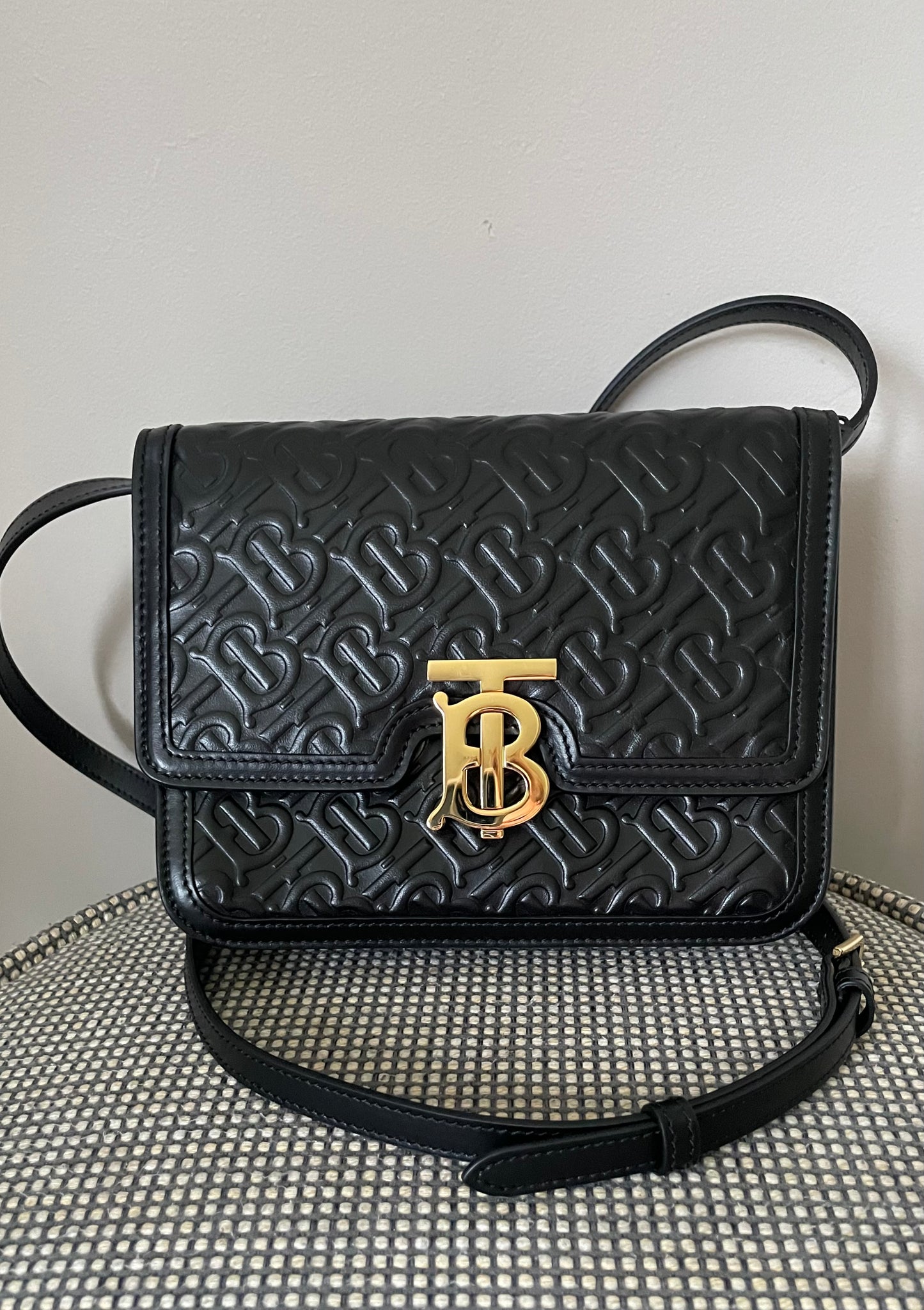 Preloved Burberry Monogram TB Shoulder Bag, Small