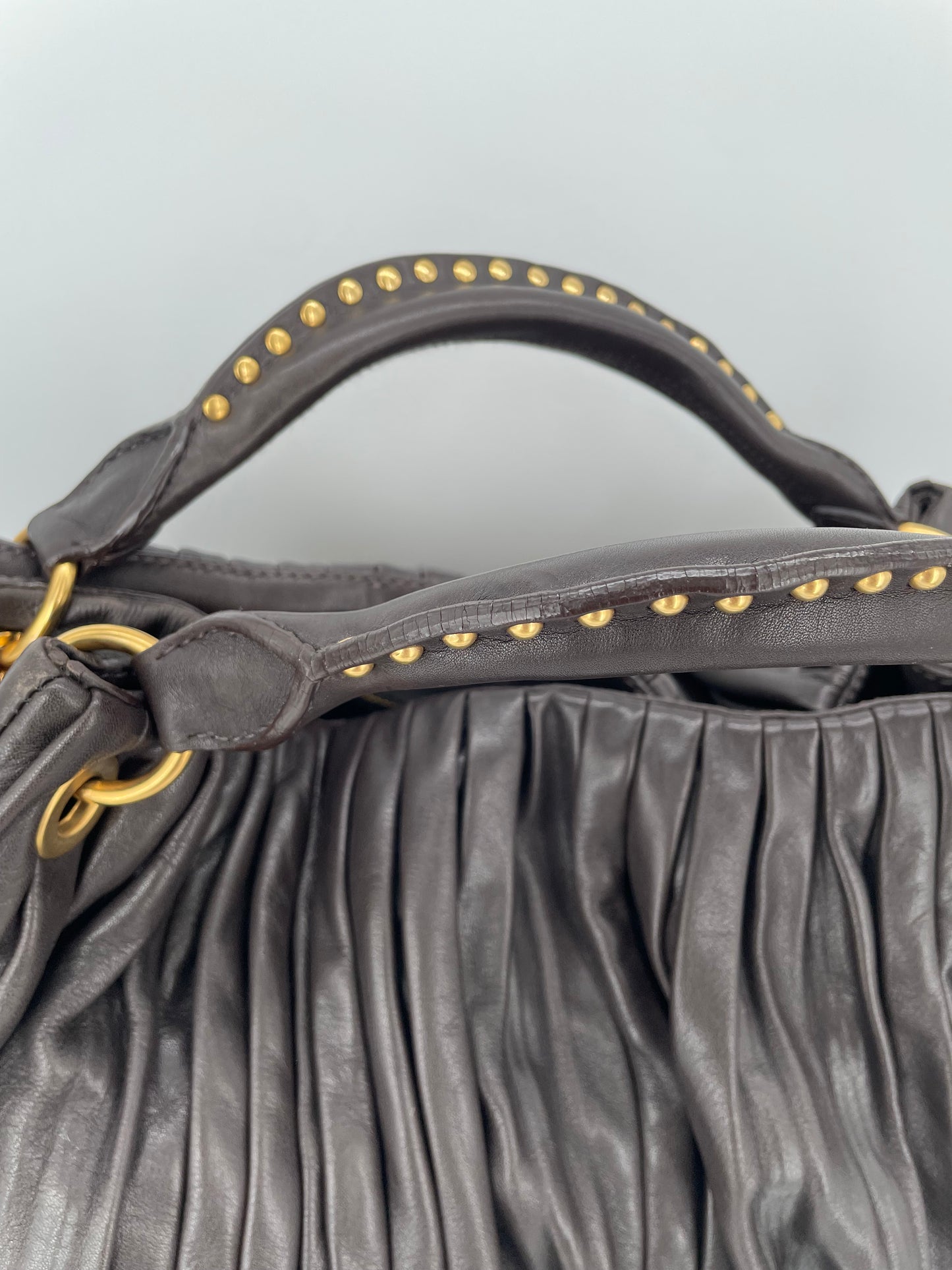 Preloved Miu Miu Pleated Leather Tote Bag with Long Strap