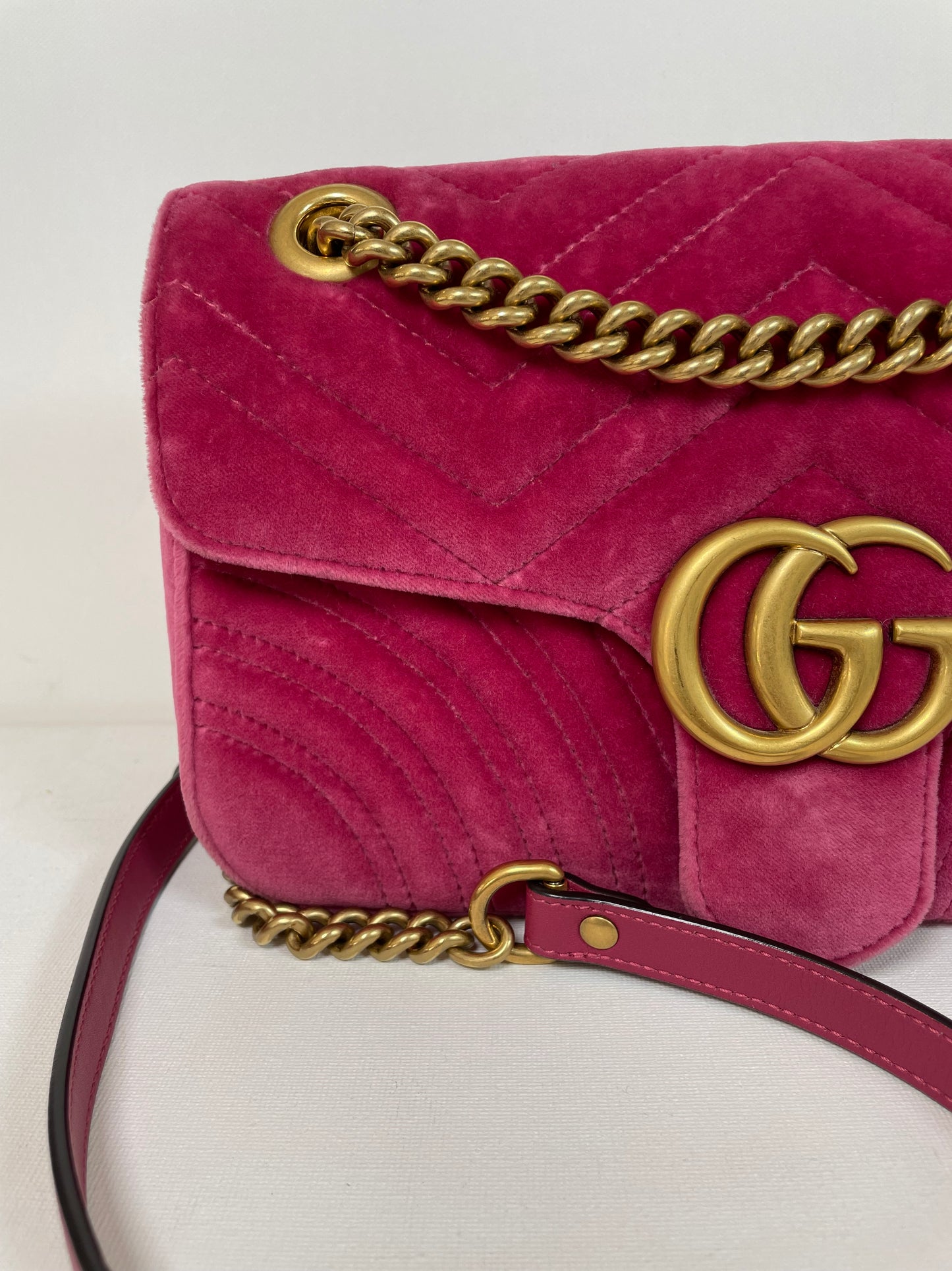 Preloved Gucci Velvet Matelasse GG Marmont Shoulder Bag, Small