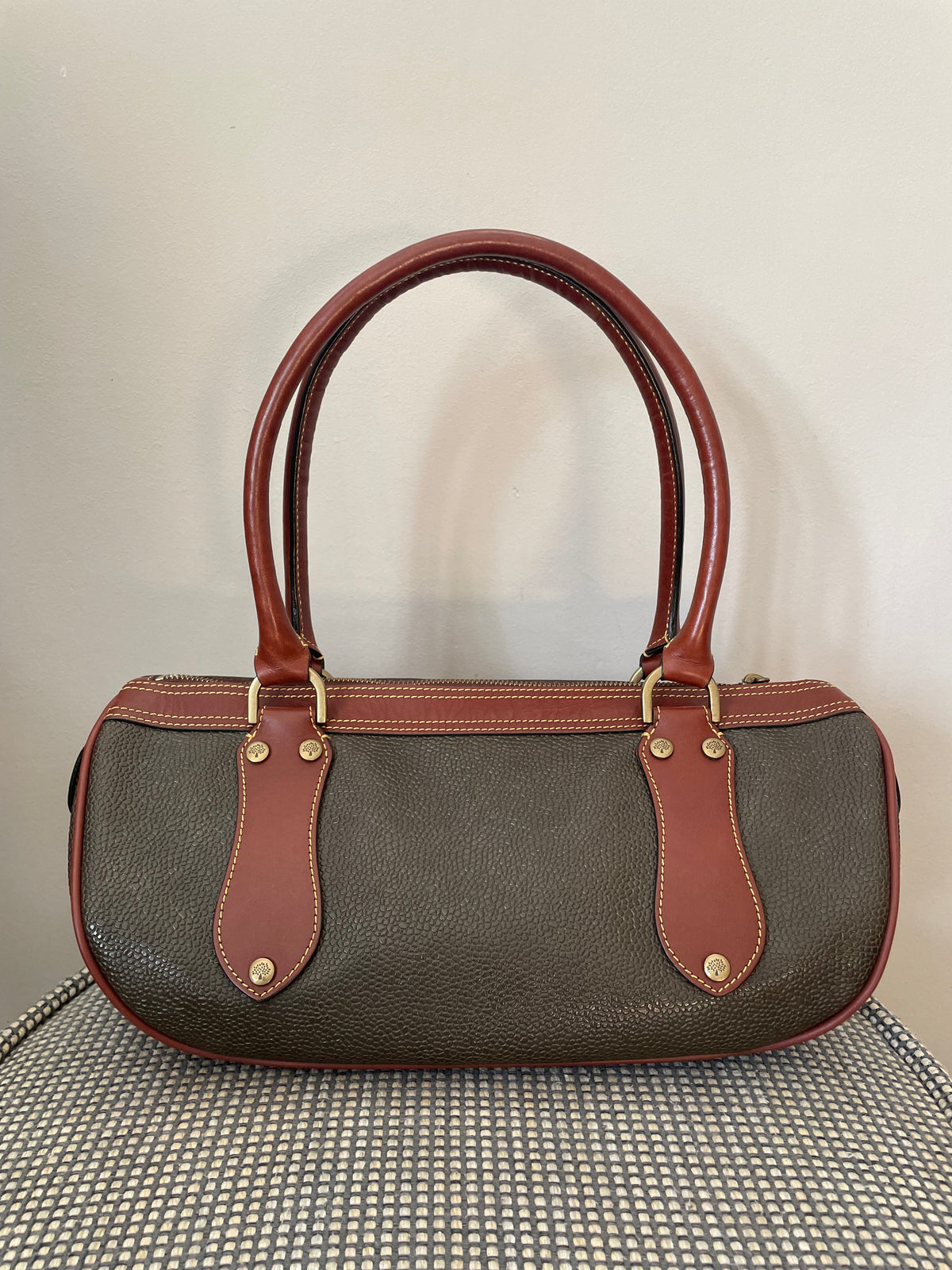 Preloved Mulberry Vintage Scotchgrain Bowling Bag
