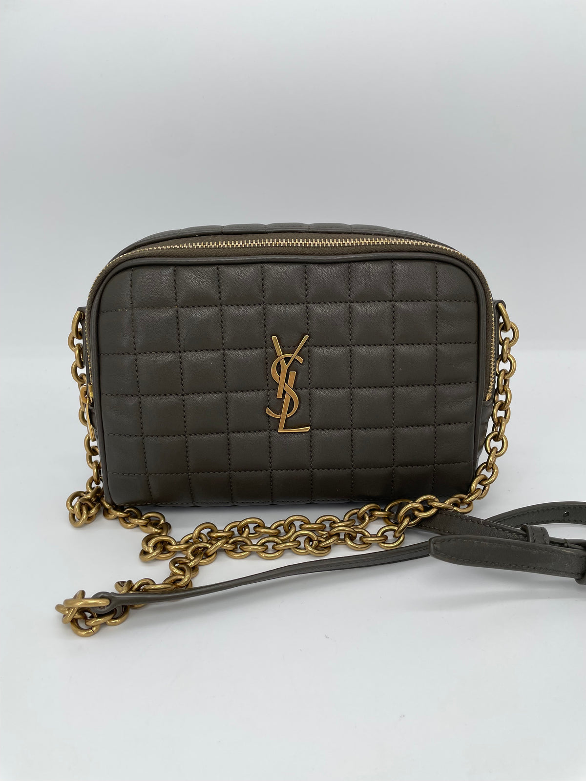 Preloved Saint Laurent Carre Quilted Cassandre Camera Bag, Mini