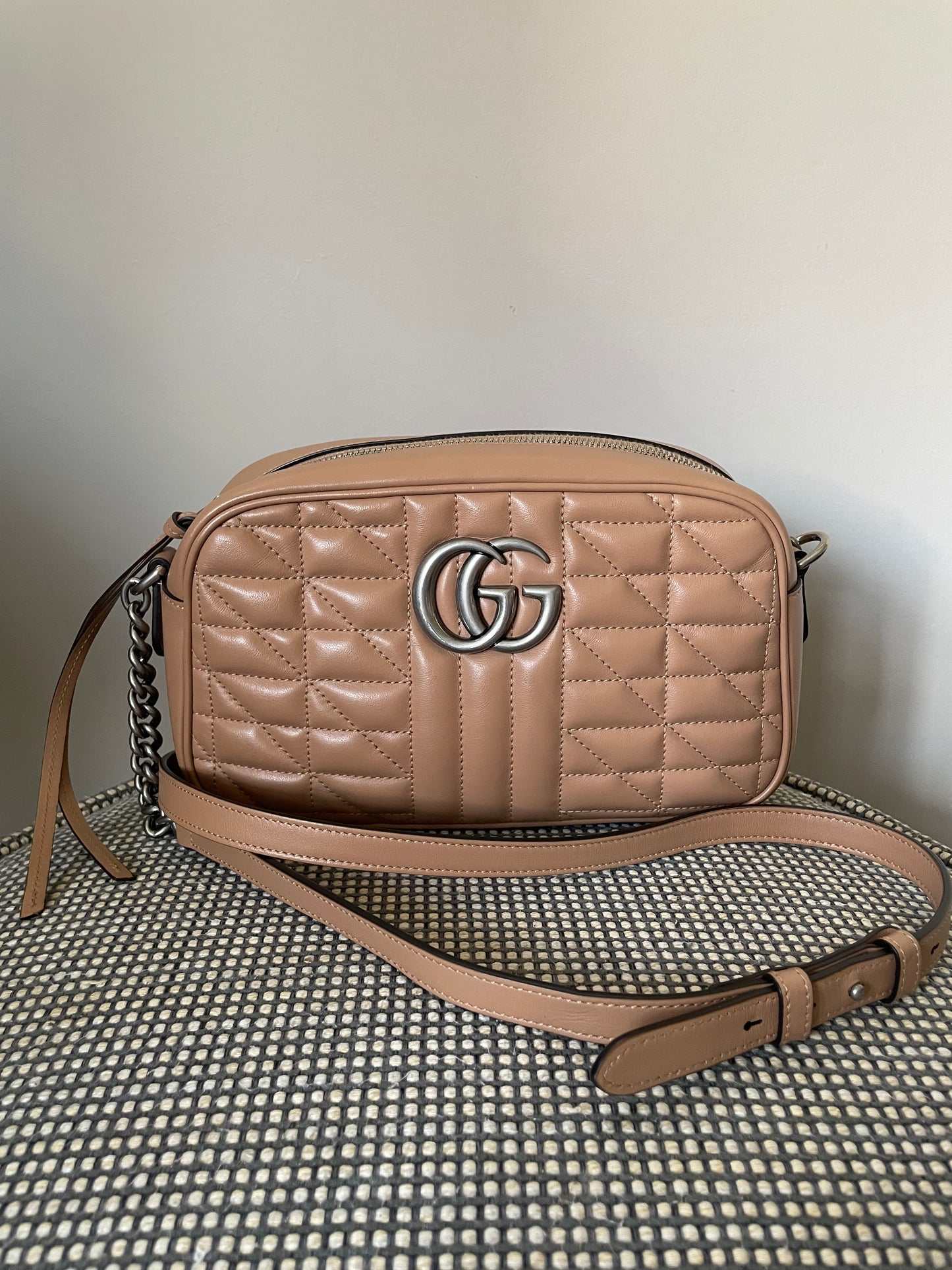 Preloved Gucci Quilted Leather Geometric Marmont Crossbody Bag, Small