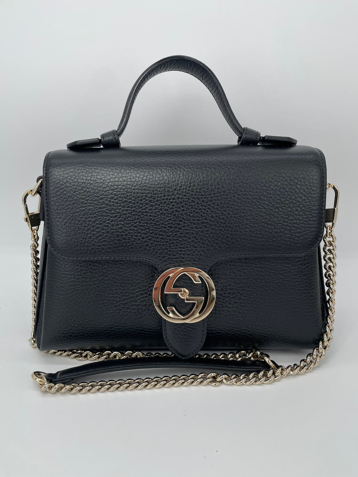 Preloved Gucci Dollar Interlocking Top Handled Shoulder Bag, Medium